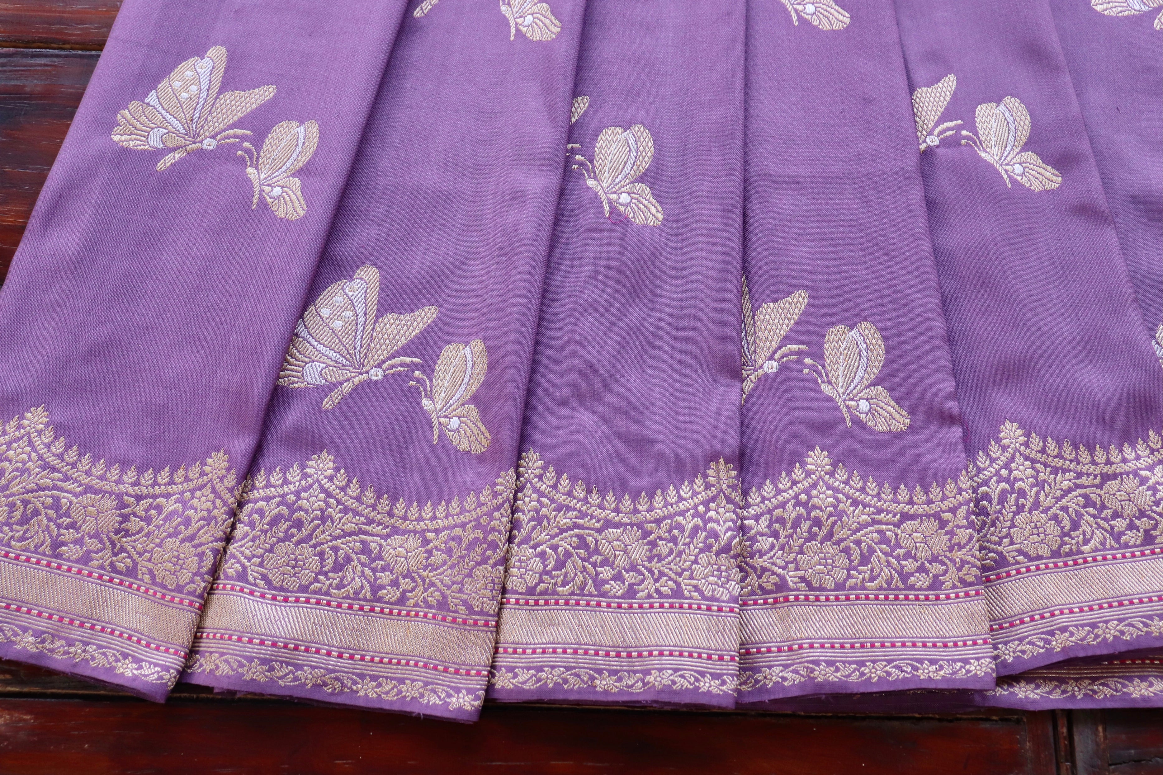 Deep Lilac Butterfly Motif Pure Silk Handloom Banarasi Saree