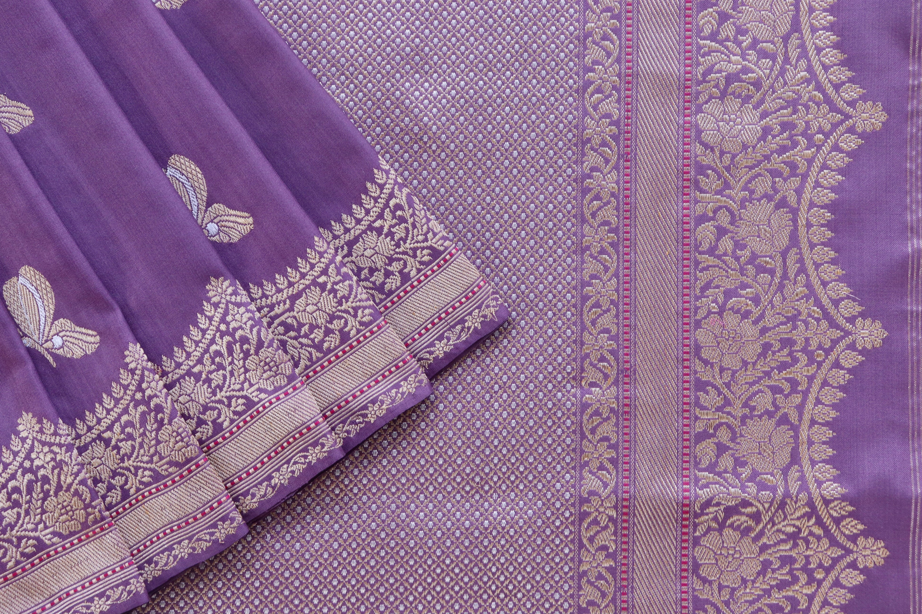 Deep Lilac Butterfly Motif Pure Silk Handloom Banarasi Saree