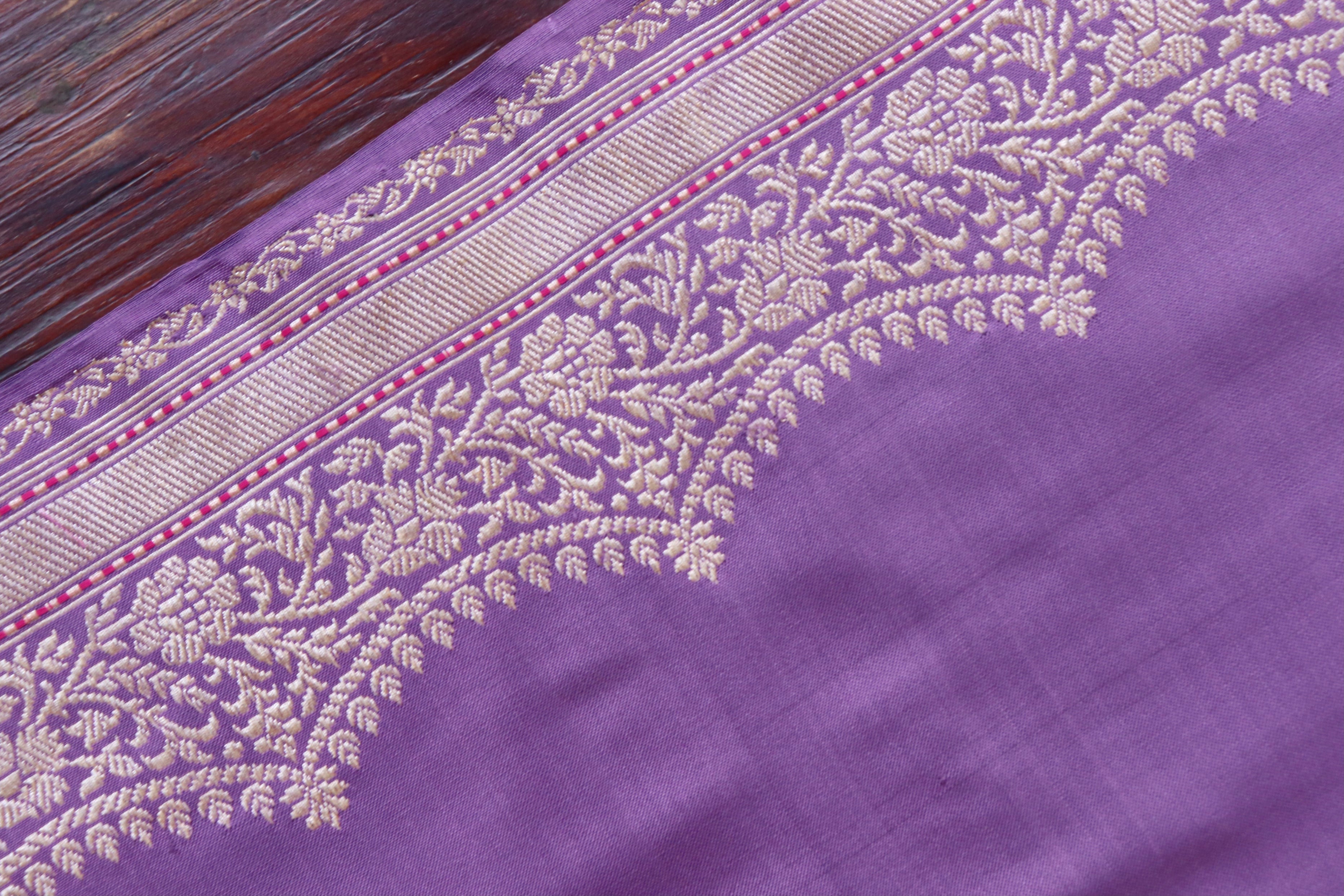 Deep Lilac Butterfly Motif Pure Silk Handloom Banarasi Saree
