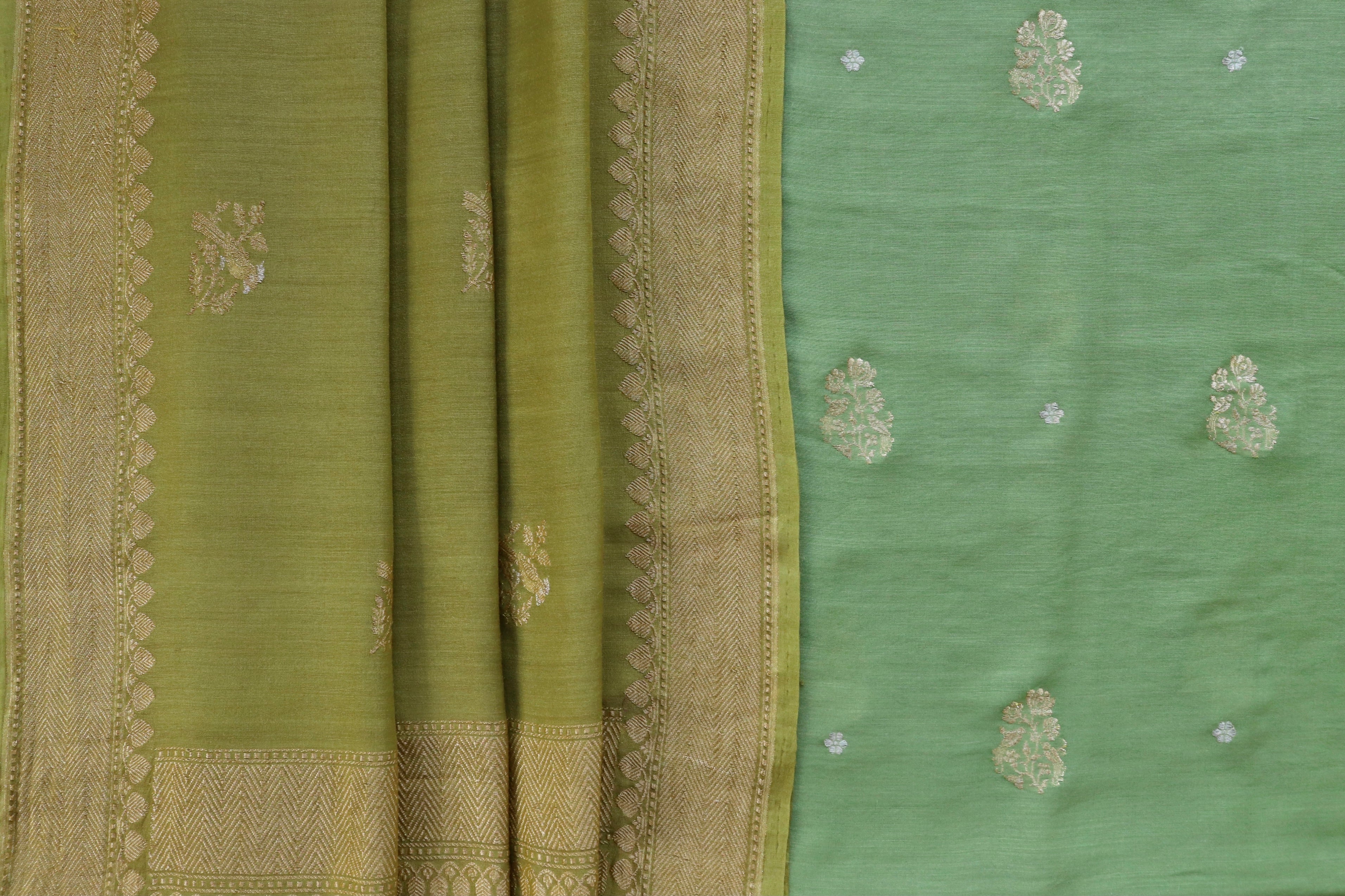 Green Munga Silk By Cotton Handloom Banarasi Suit Set