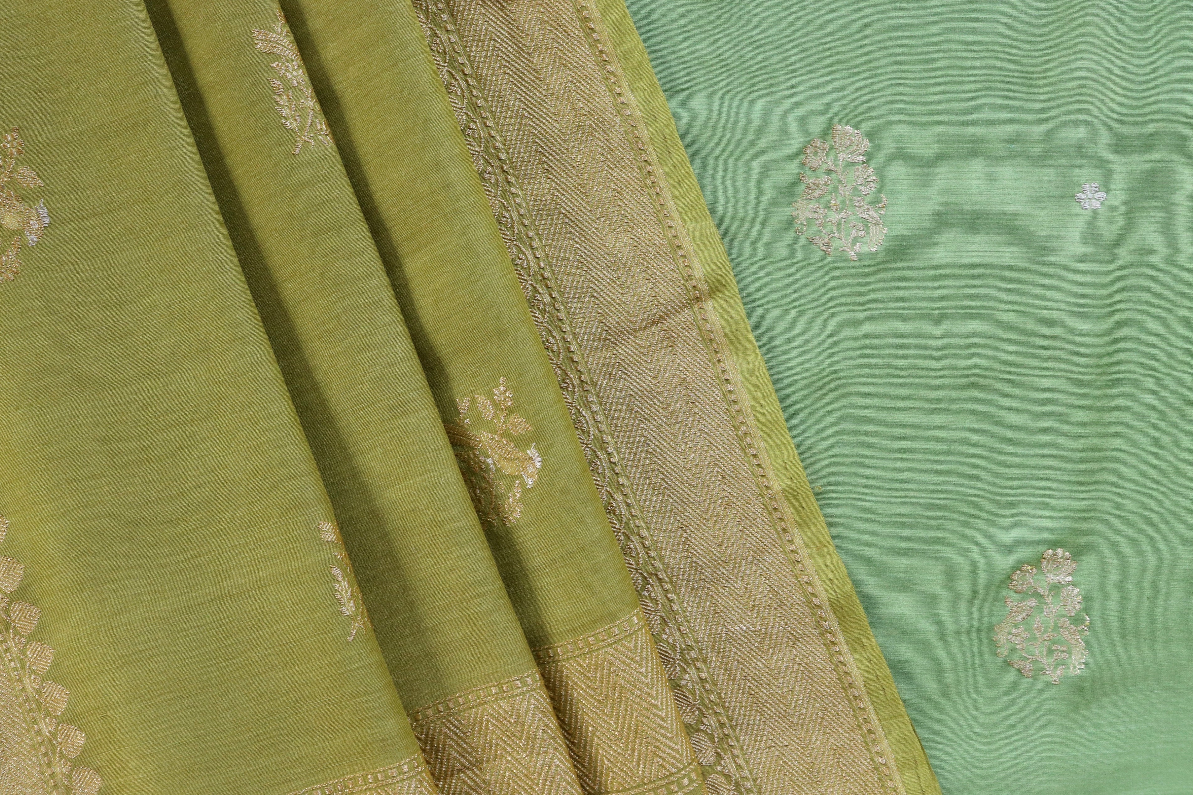 Green Munga Silk By Cotton Handloom Banarasi Suit Set