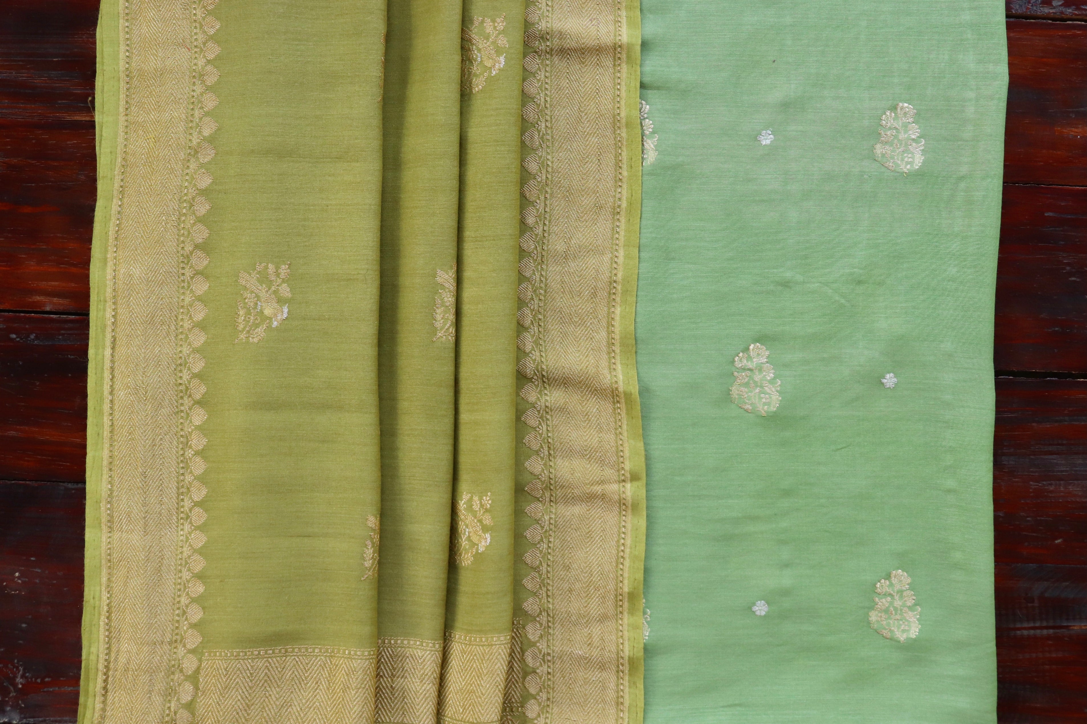 Green Munga Silk By Cotton Handloom Banarasi Suit Set