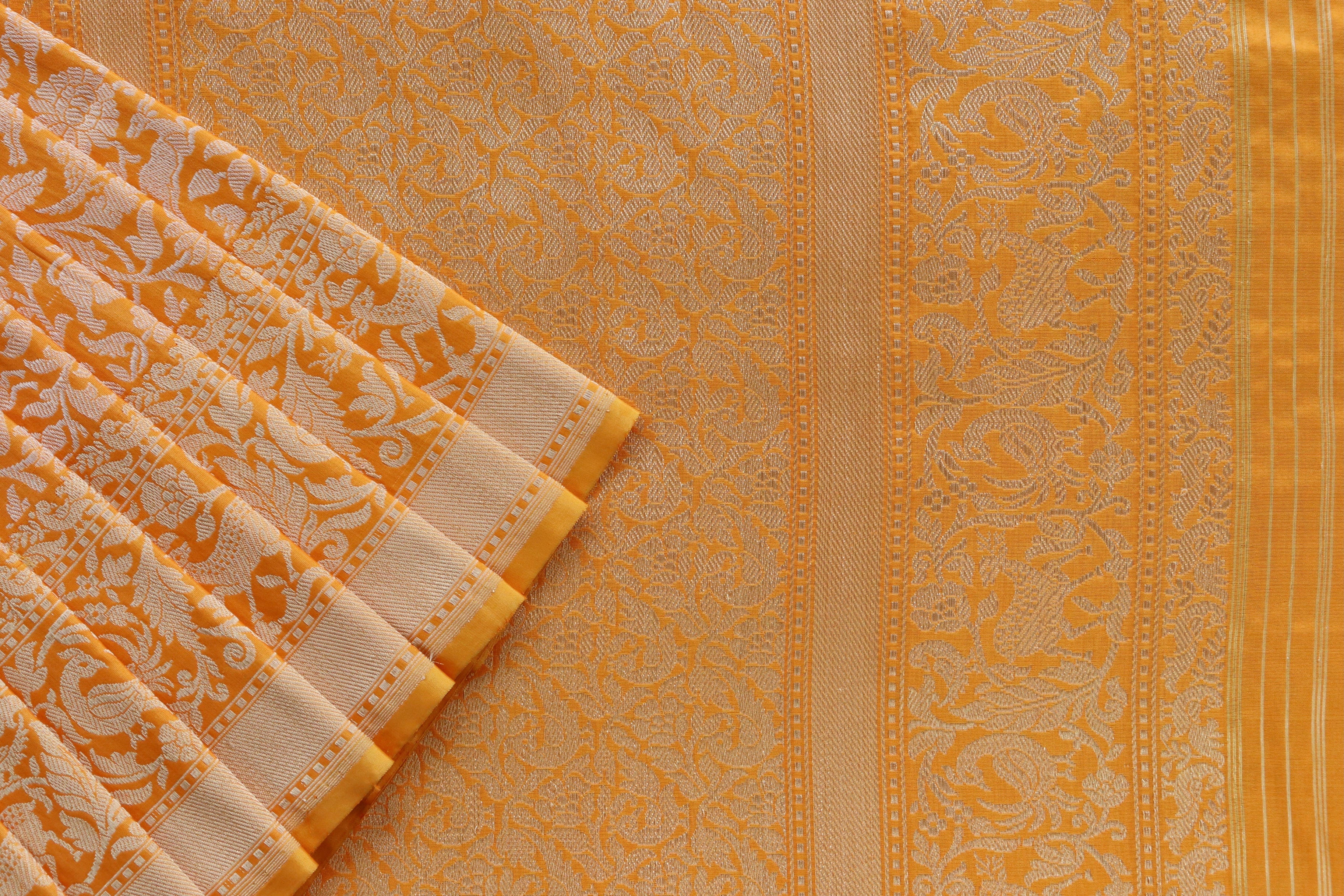 Mustard Shikargah Pure Silk Handloom Banarasi Saree