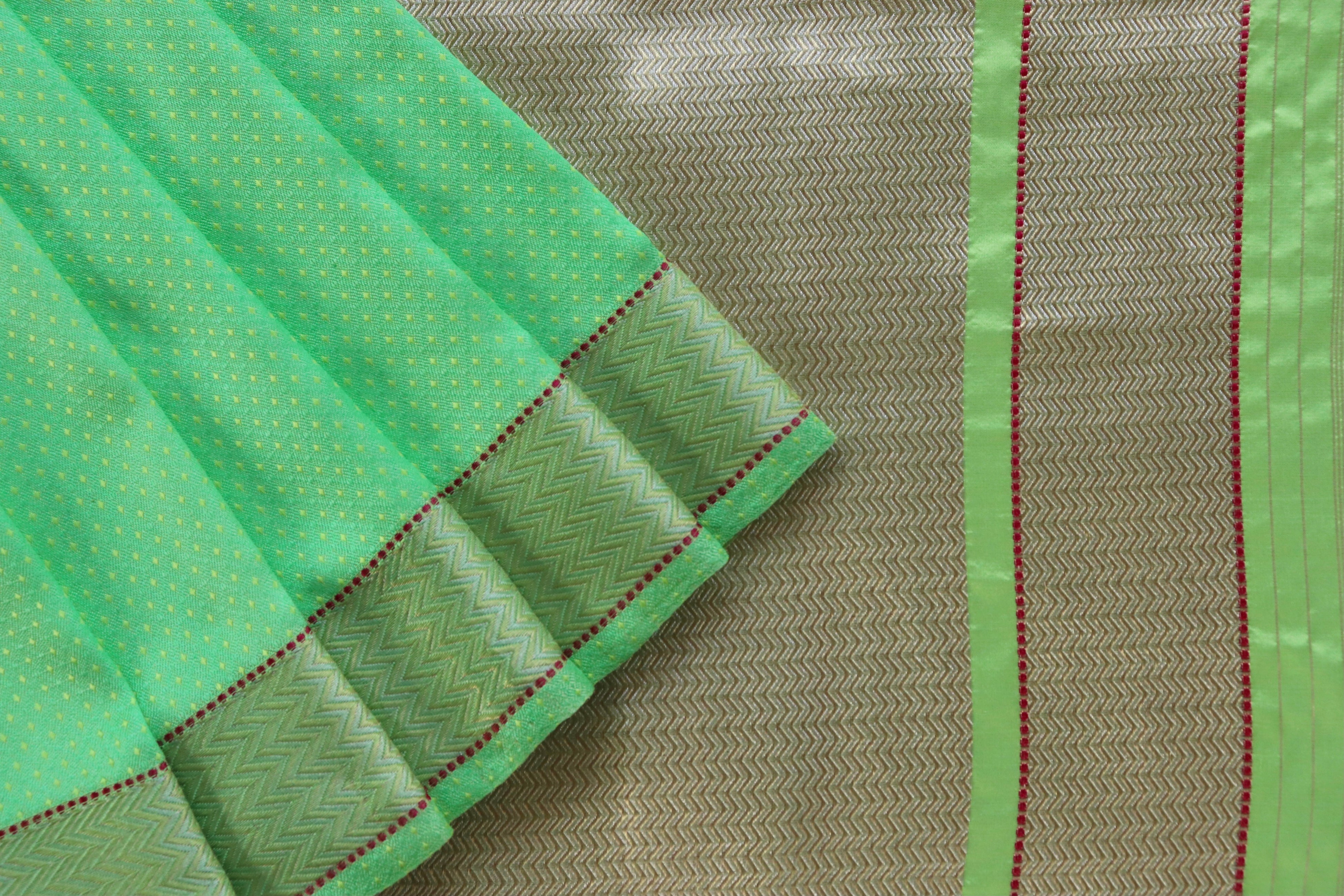 Green Do Rukhi Resham Handwoven Banarasi Tanchoi Silk Saree