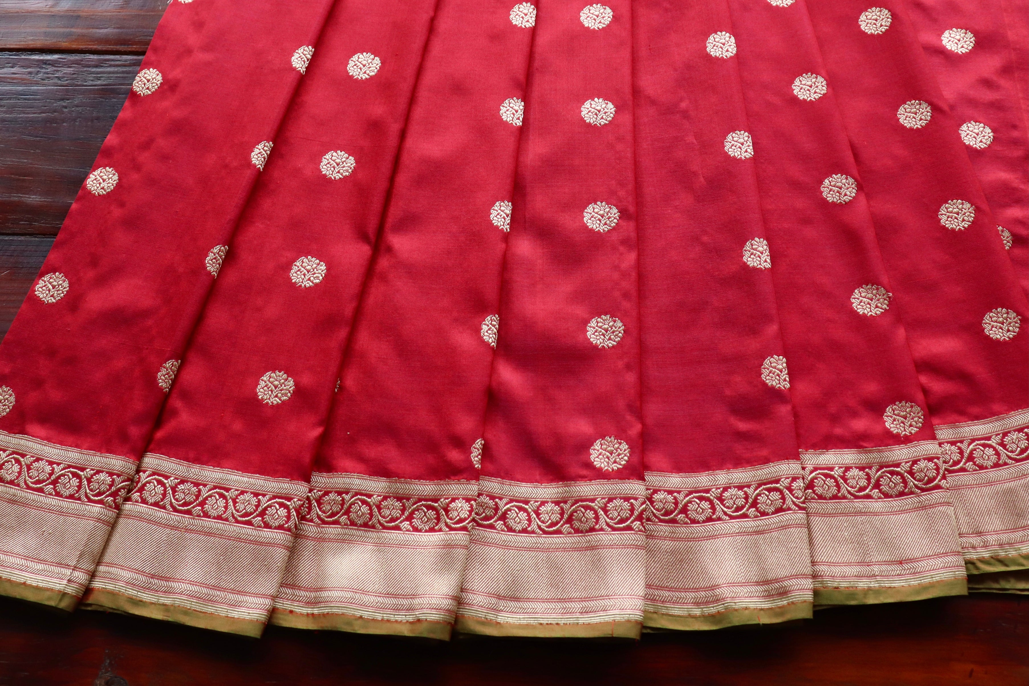 Red Ginnie Motif Pure Silk Handloom Banarasi Saree