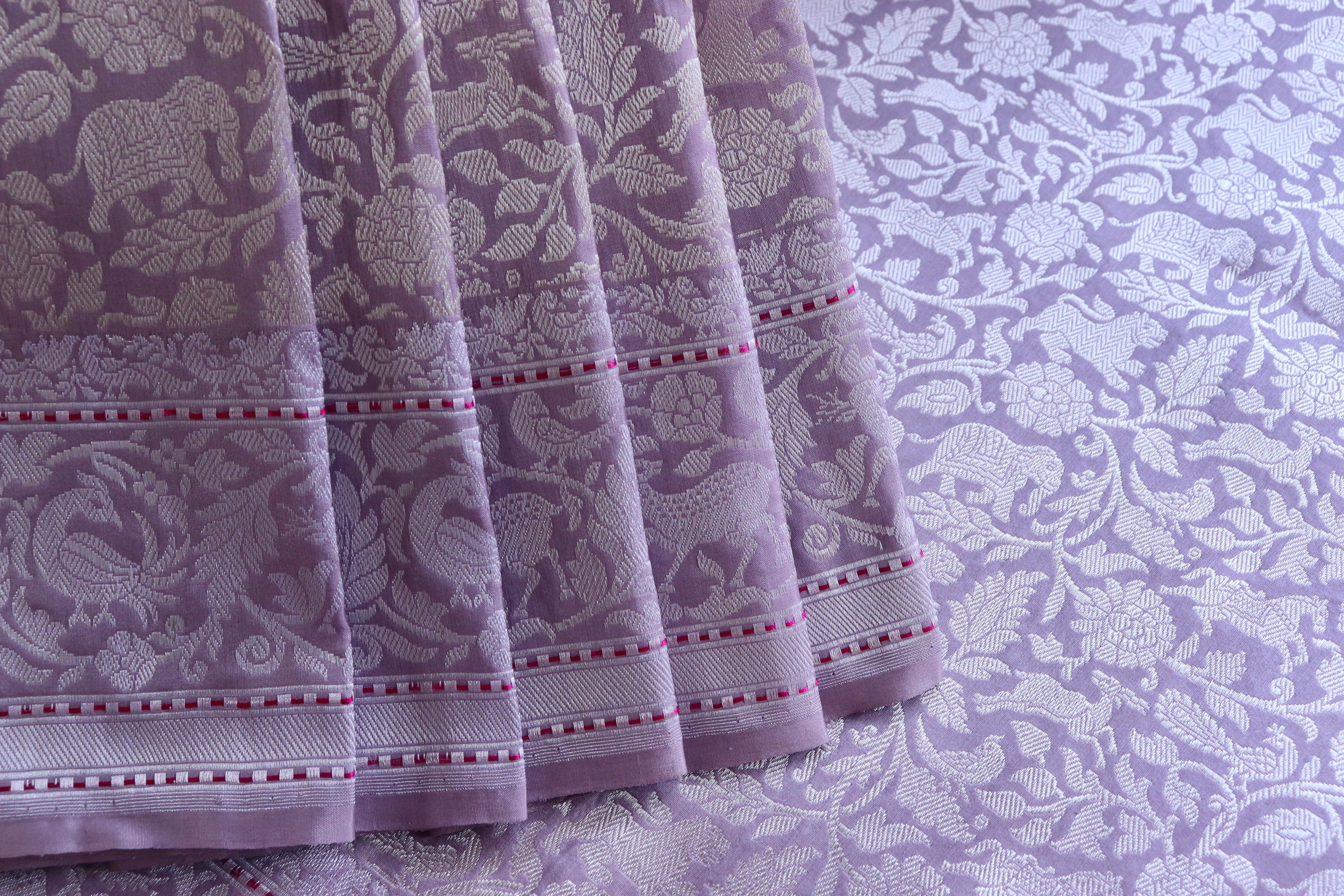 Lilac Shikargah Pure Silk Handloom Banarasi Saree