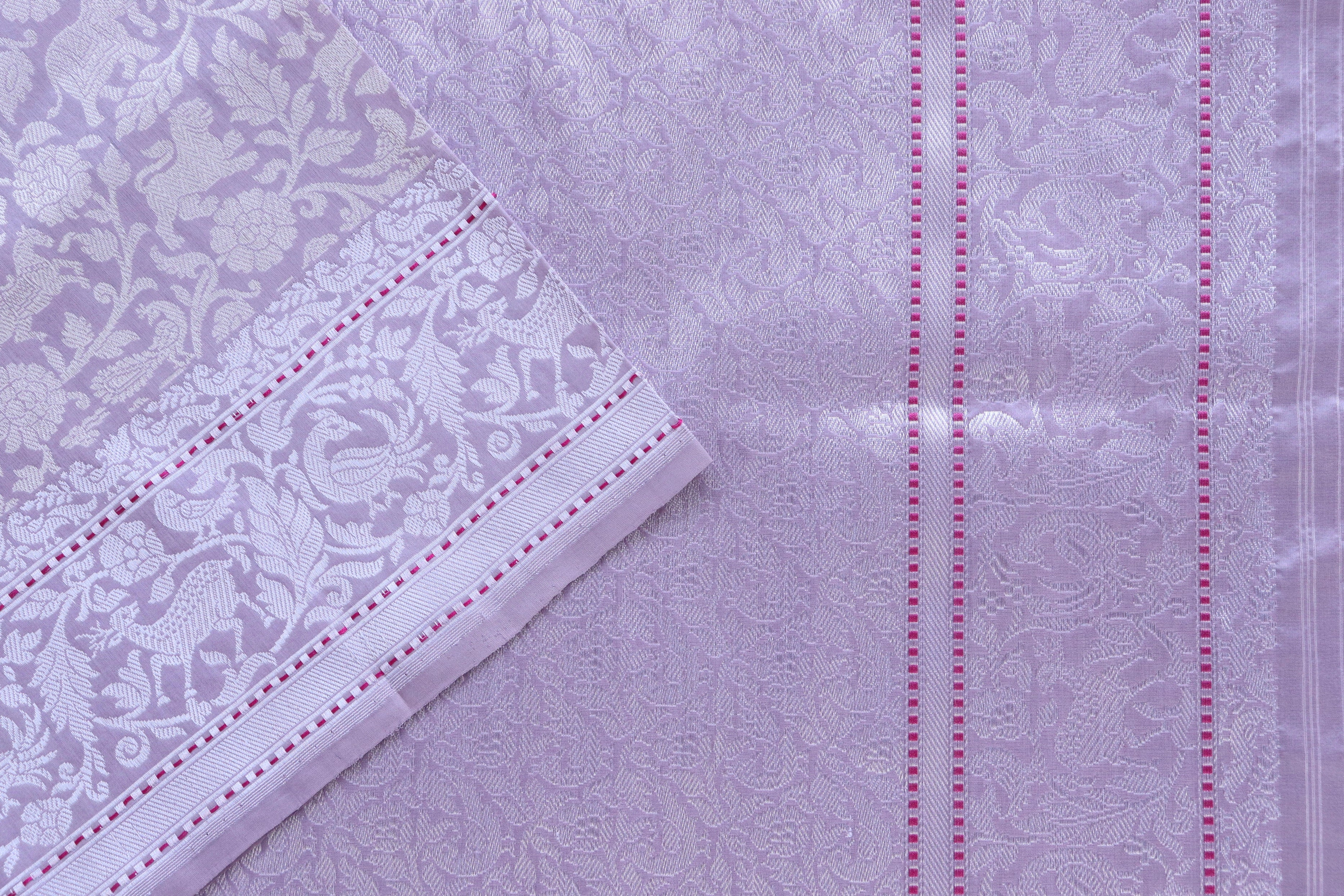 Lilac Shikargah Pure Silk Handloom Banarasi Saree