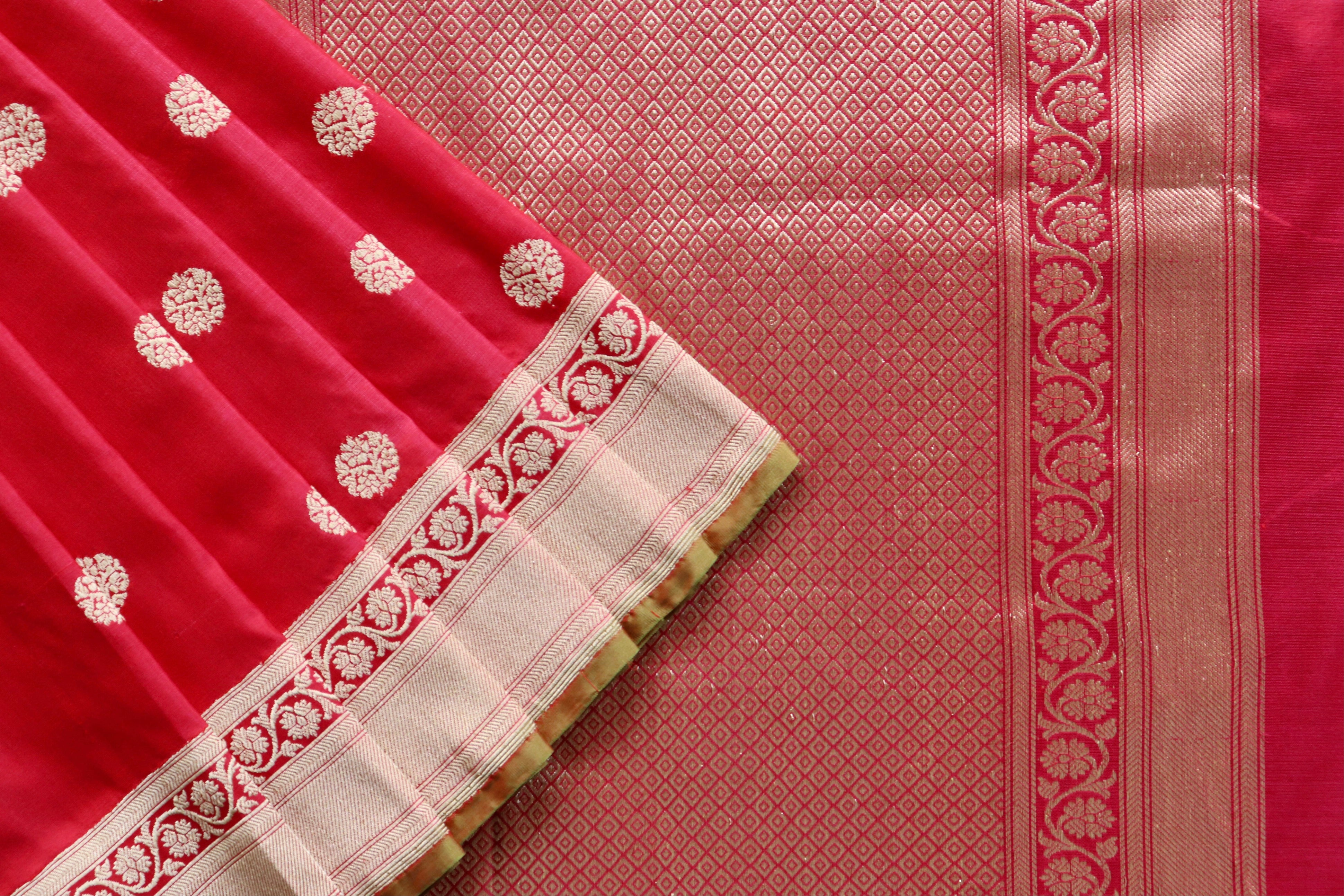 Red Ginnie Motif Pure Silk Handloom Banarasi Saree