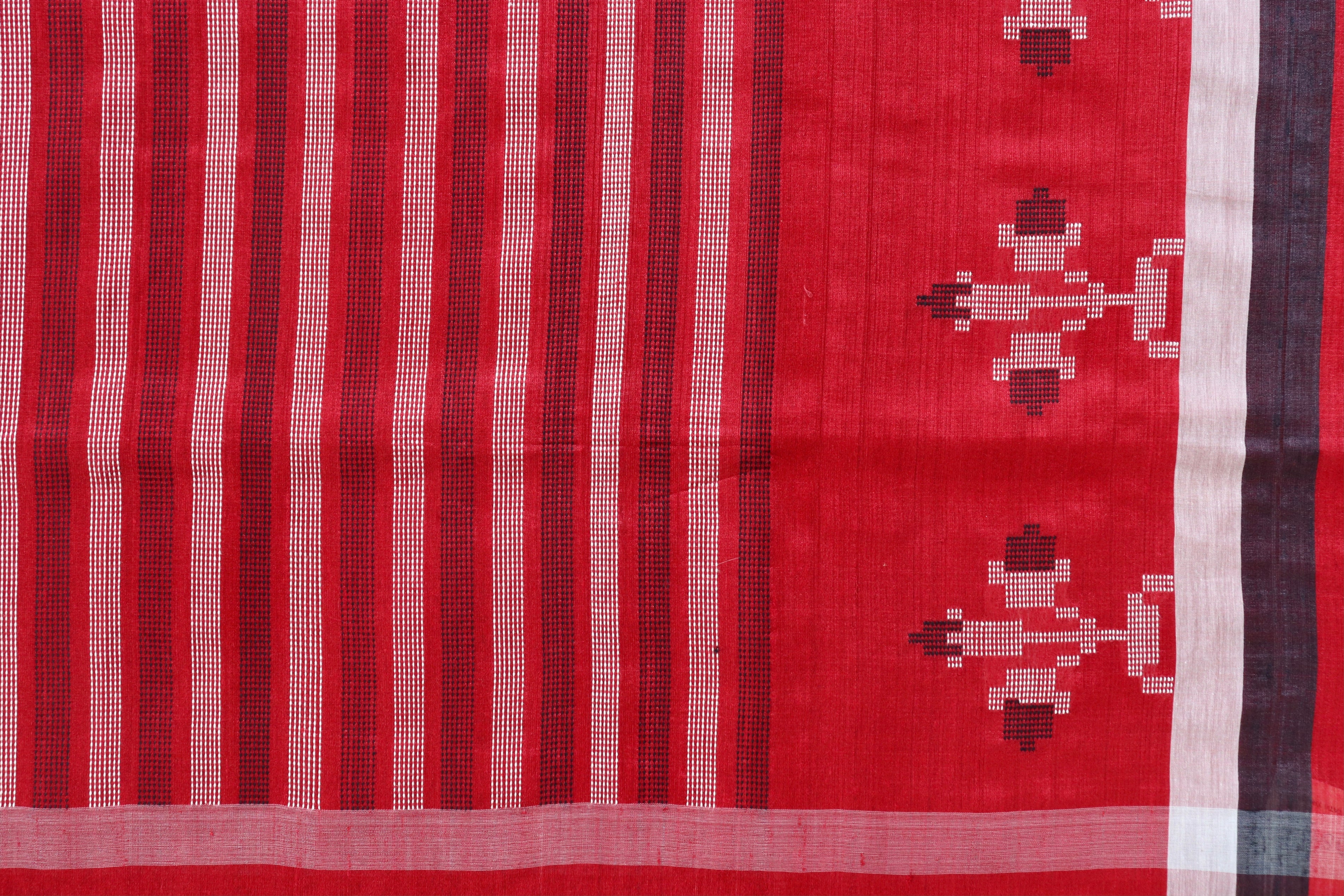 Prakriti Red Handwoven Baavanbuti Tussar saree