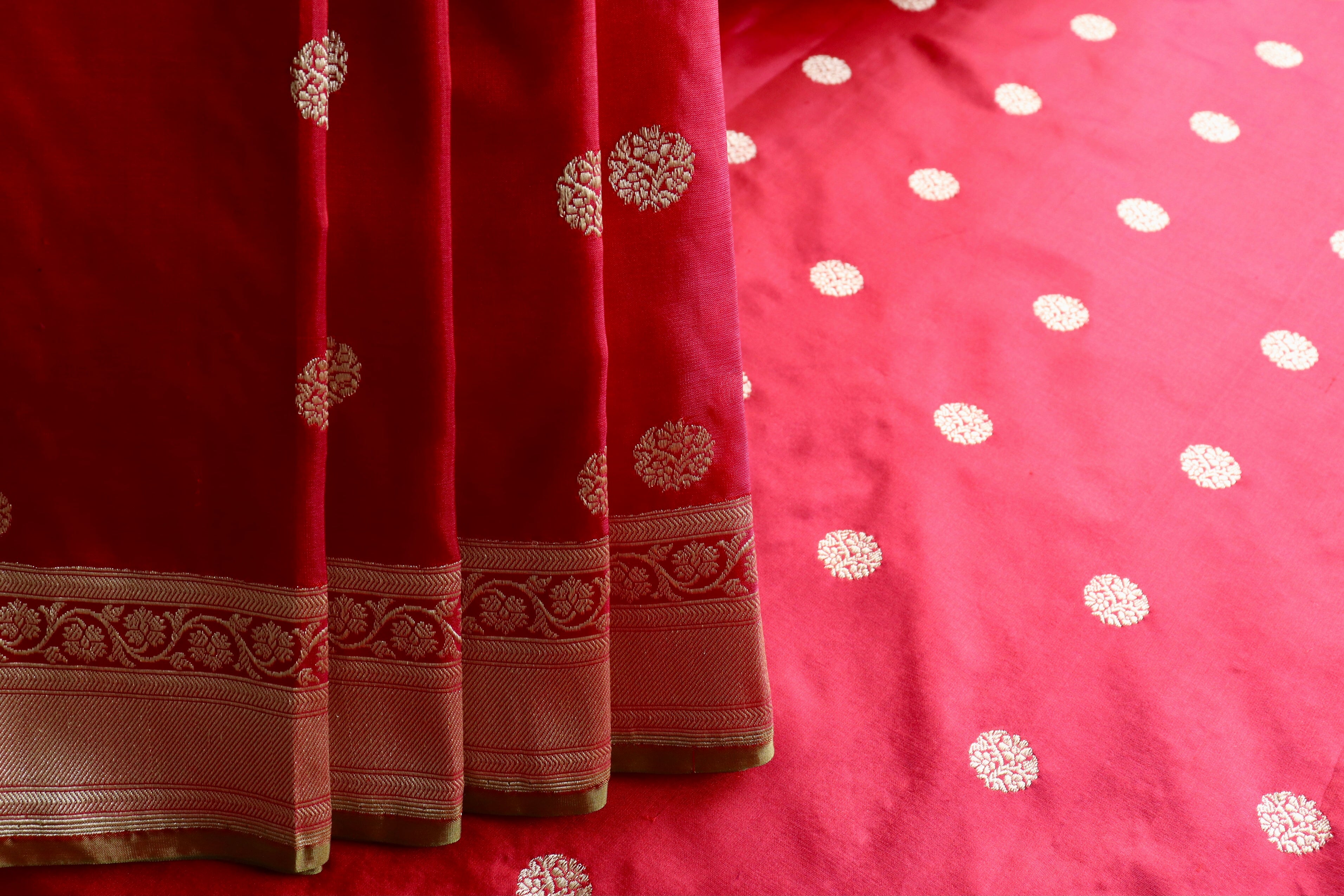 Red Ginnie Motif Pure Silk Handloom Banarasi Saree