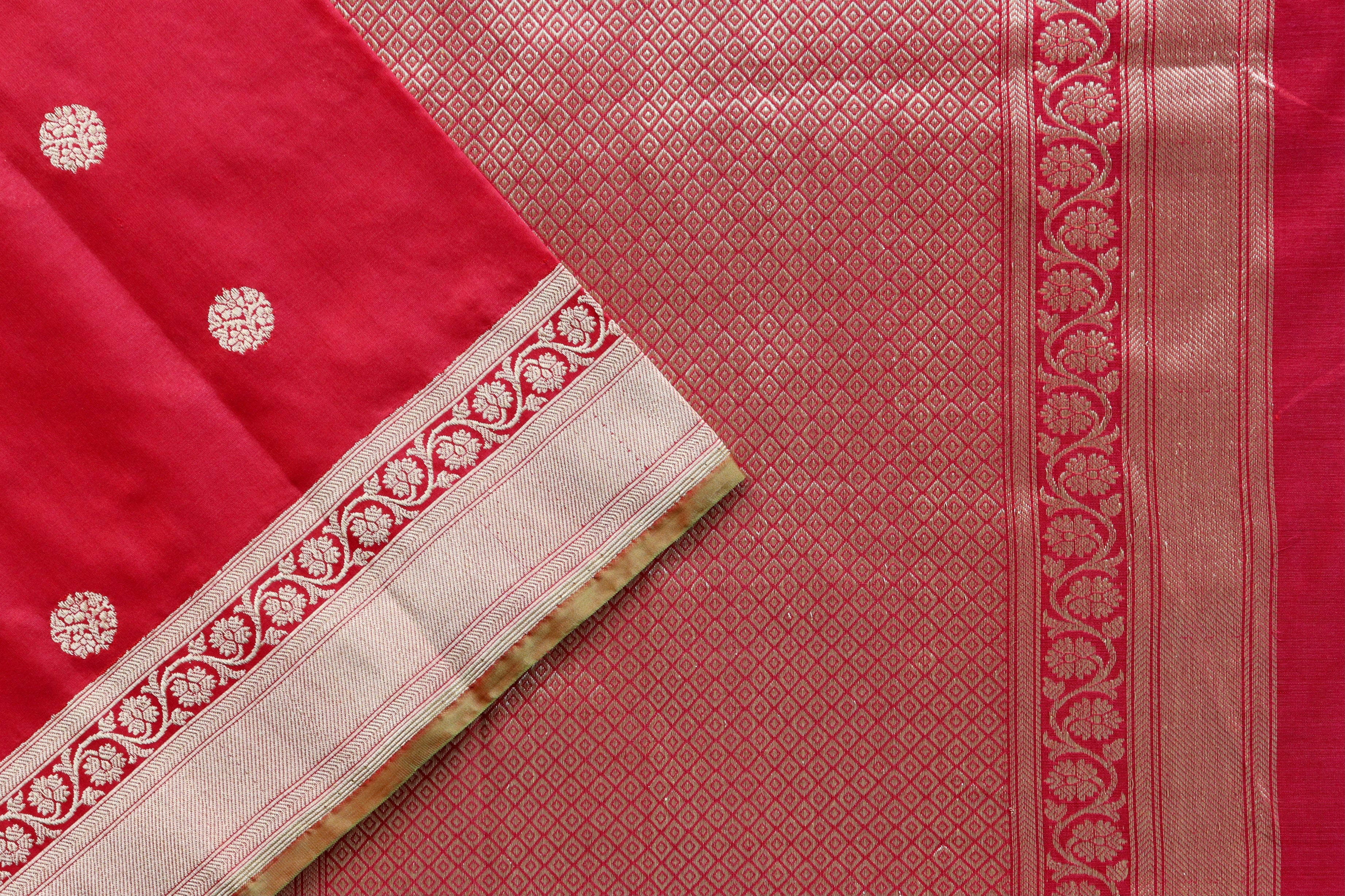 Red Ginnie Motif Pure Silk Handloom Banarasi Saree