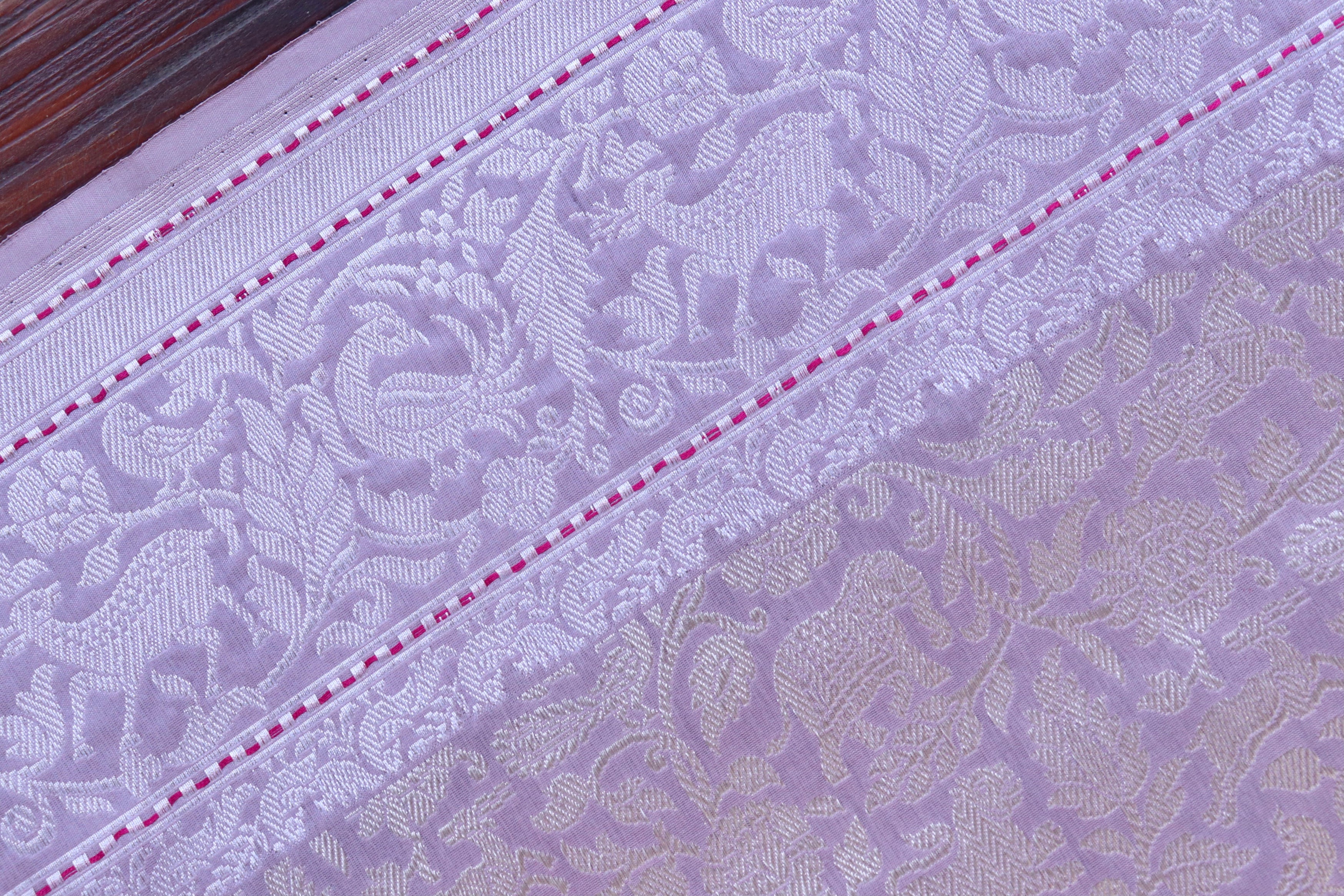 Lilac Shikargah Pure Silk Handloom Banarasi Saree