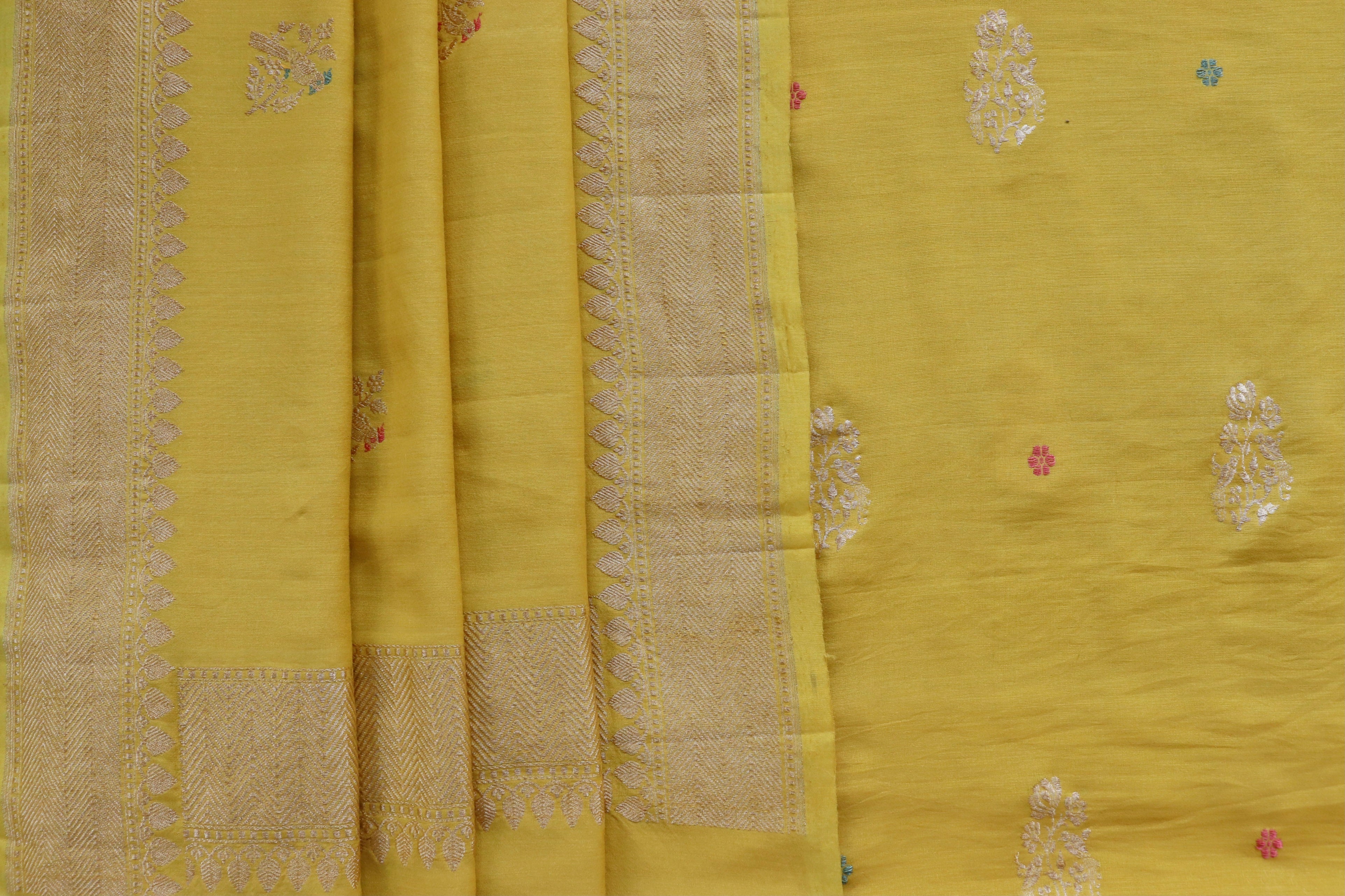 Yellow Munga Silk By Cotton Handloom Banarasi Suit Set