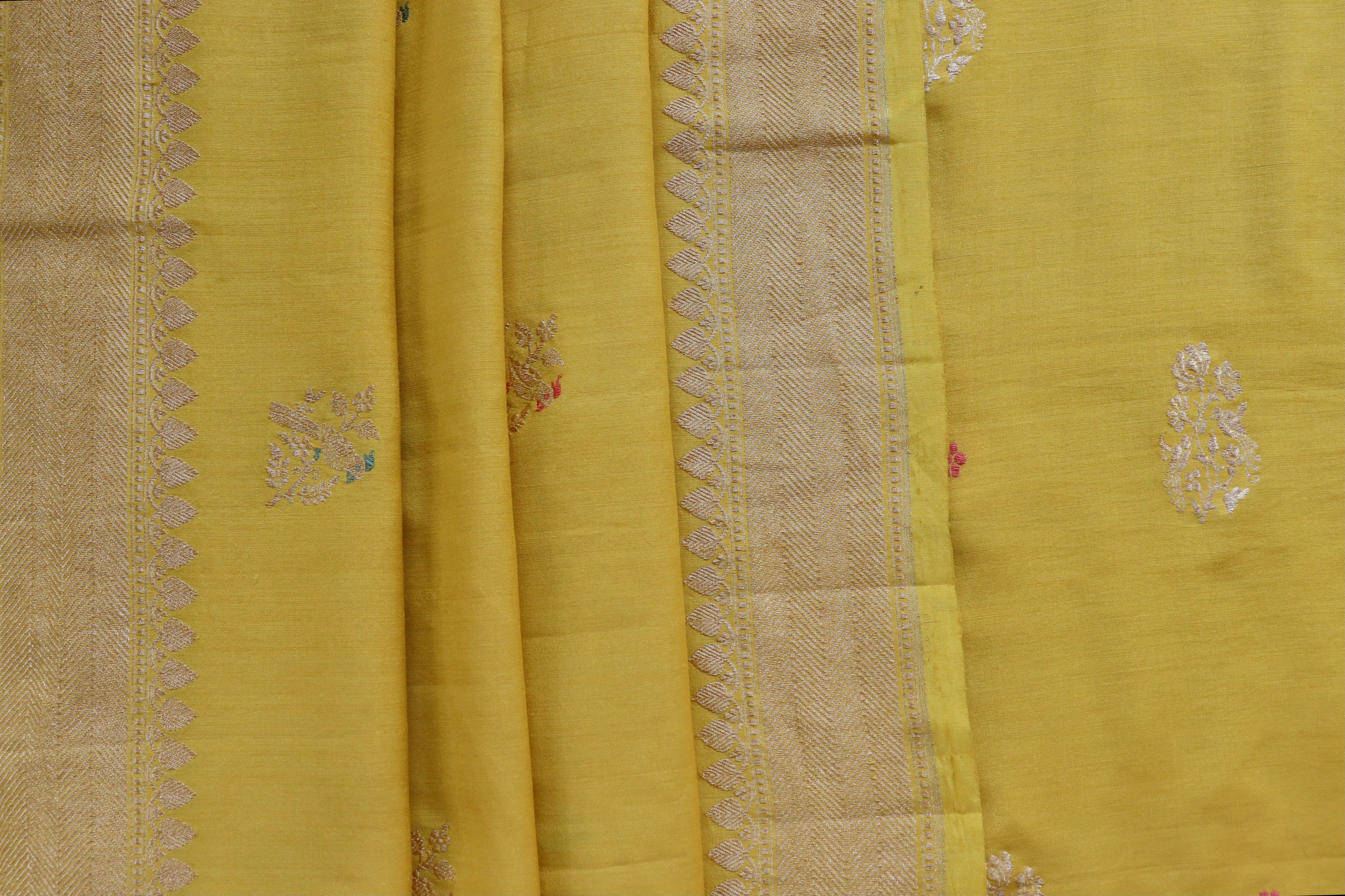 Yellow Munga Silk By Cotton Handloom Banarasi Suit Set
