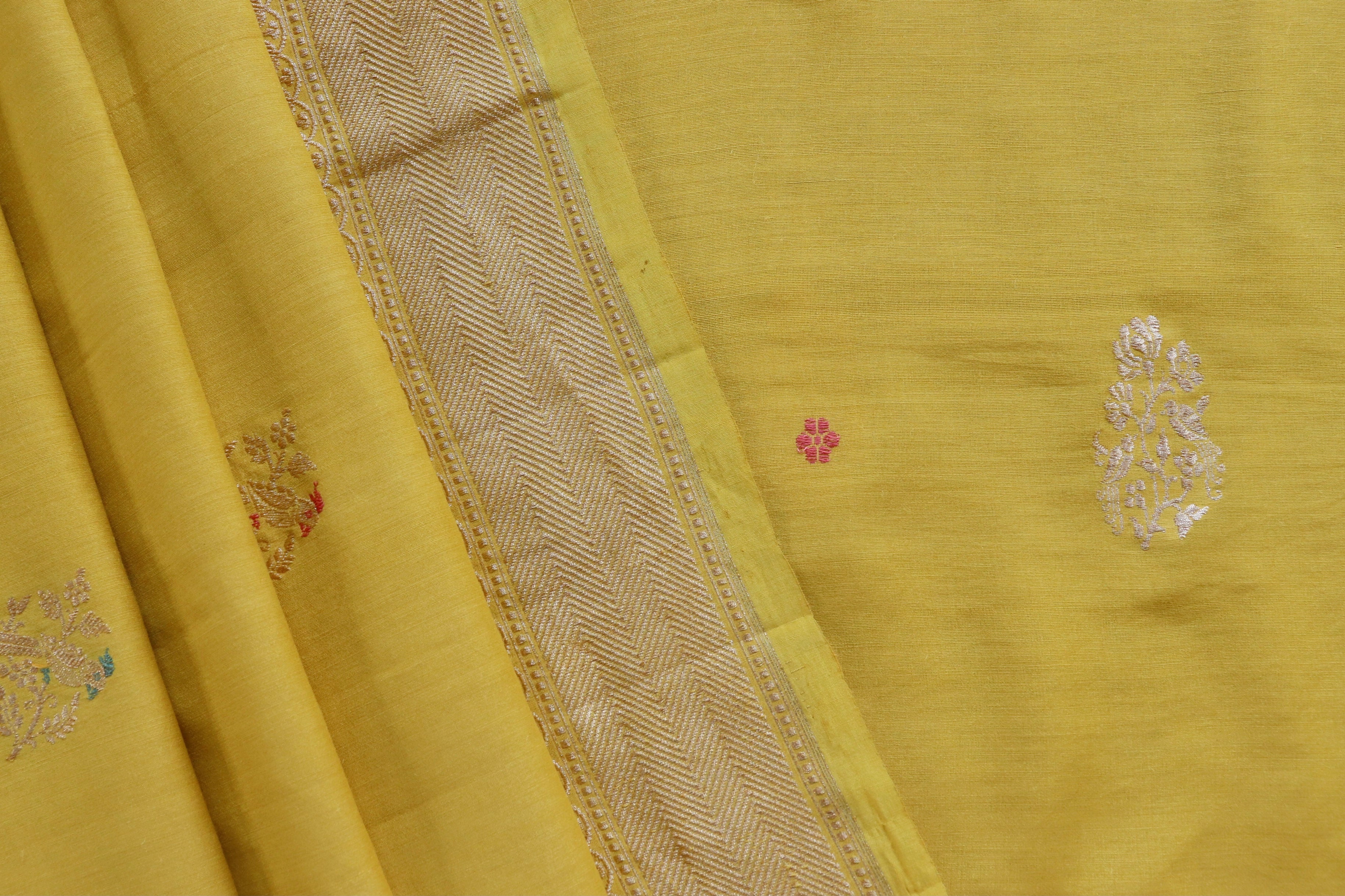Yellow Munga Silk By Cotton Handloom Banarasi Suit Set