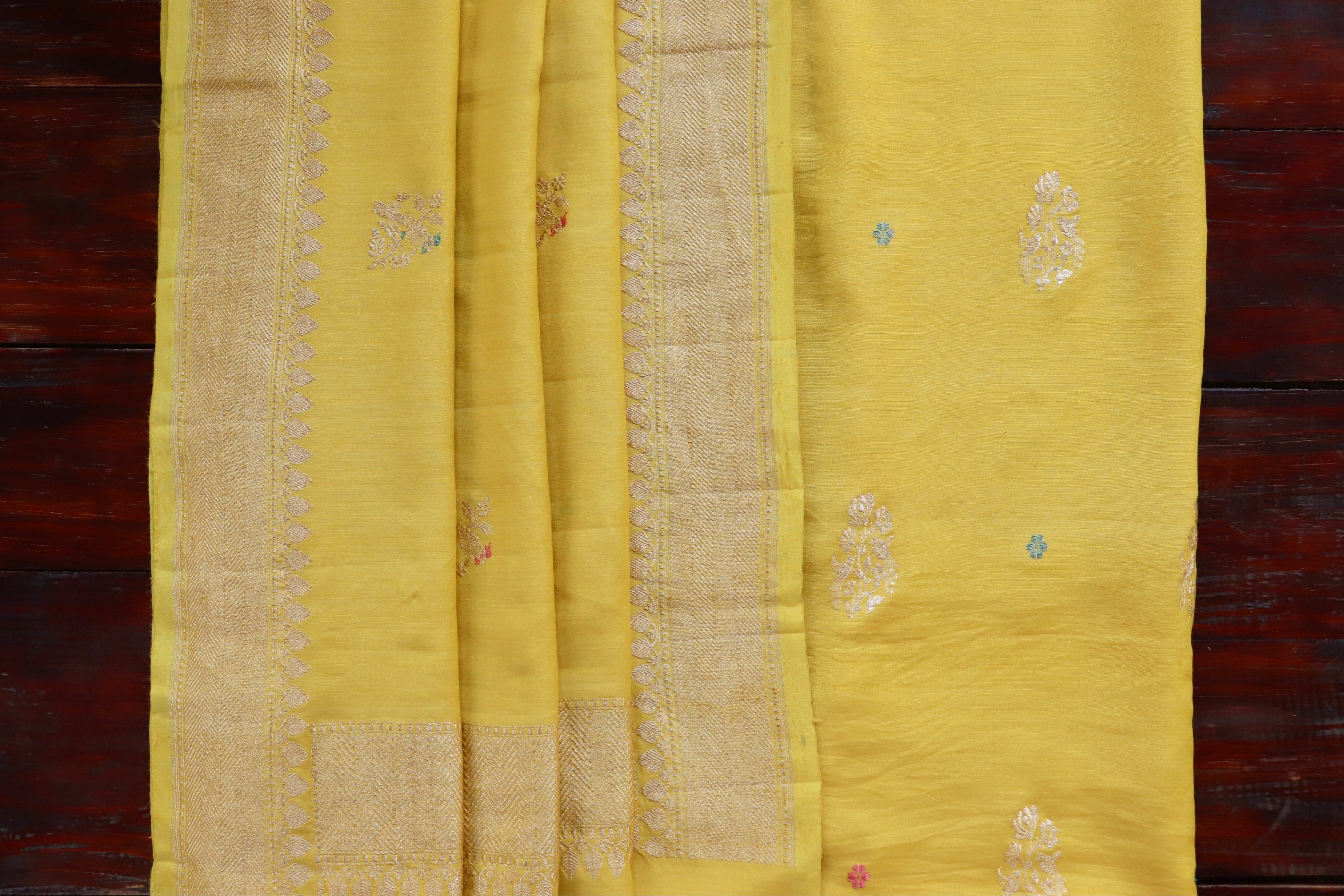 Yellow Munga Silk By Cotton Handloom Banarasi Suit Set