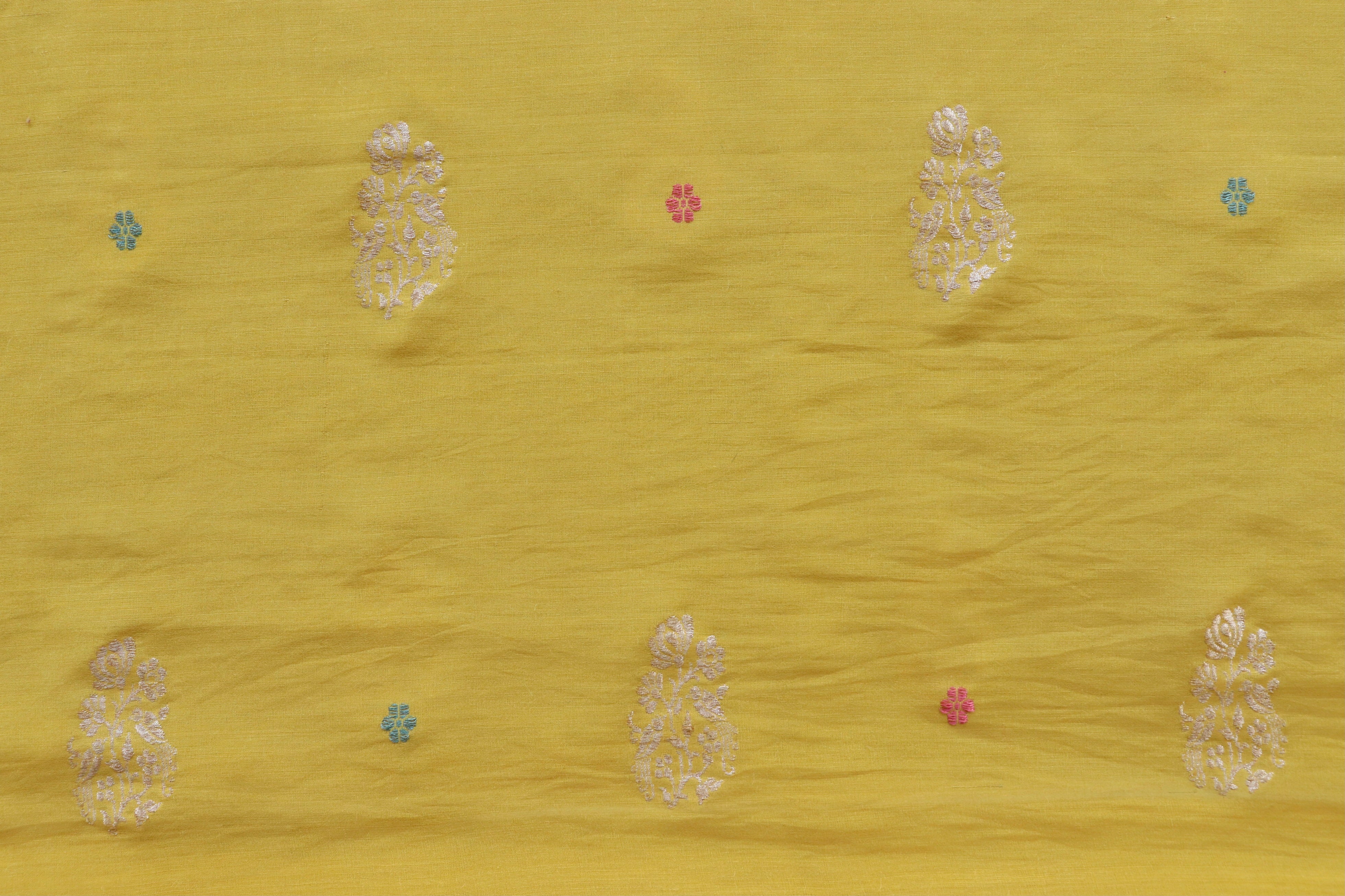 Yellow Munga Silk By Cotton Handloom Banarasi Suit Set
