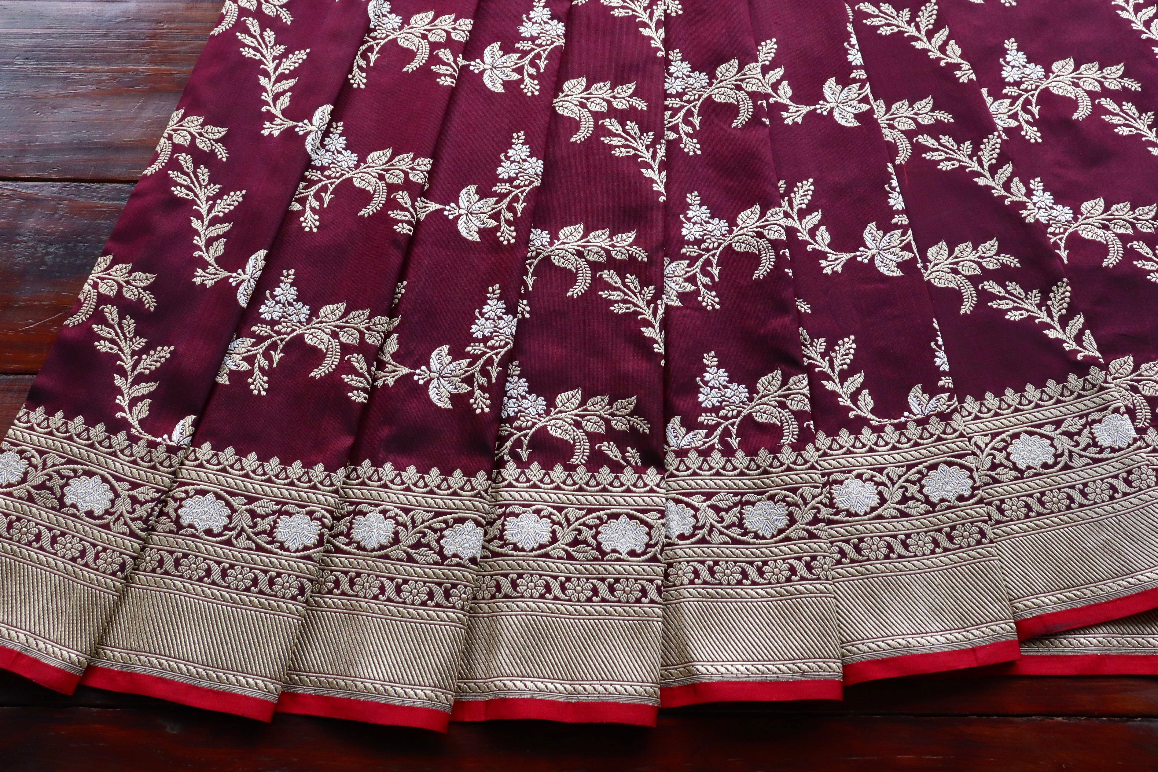 Wine Kadhua Phool Jangla Katan Silk Saree