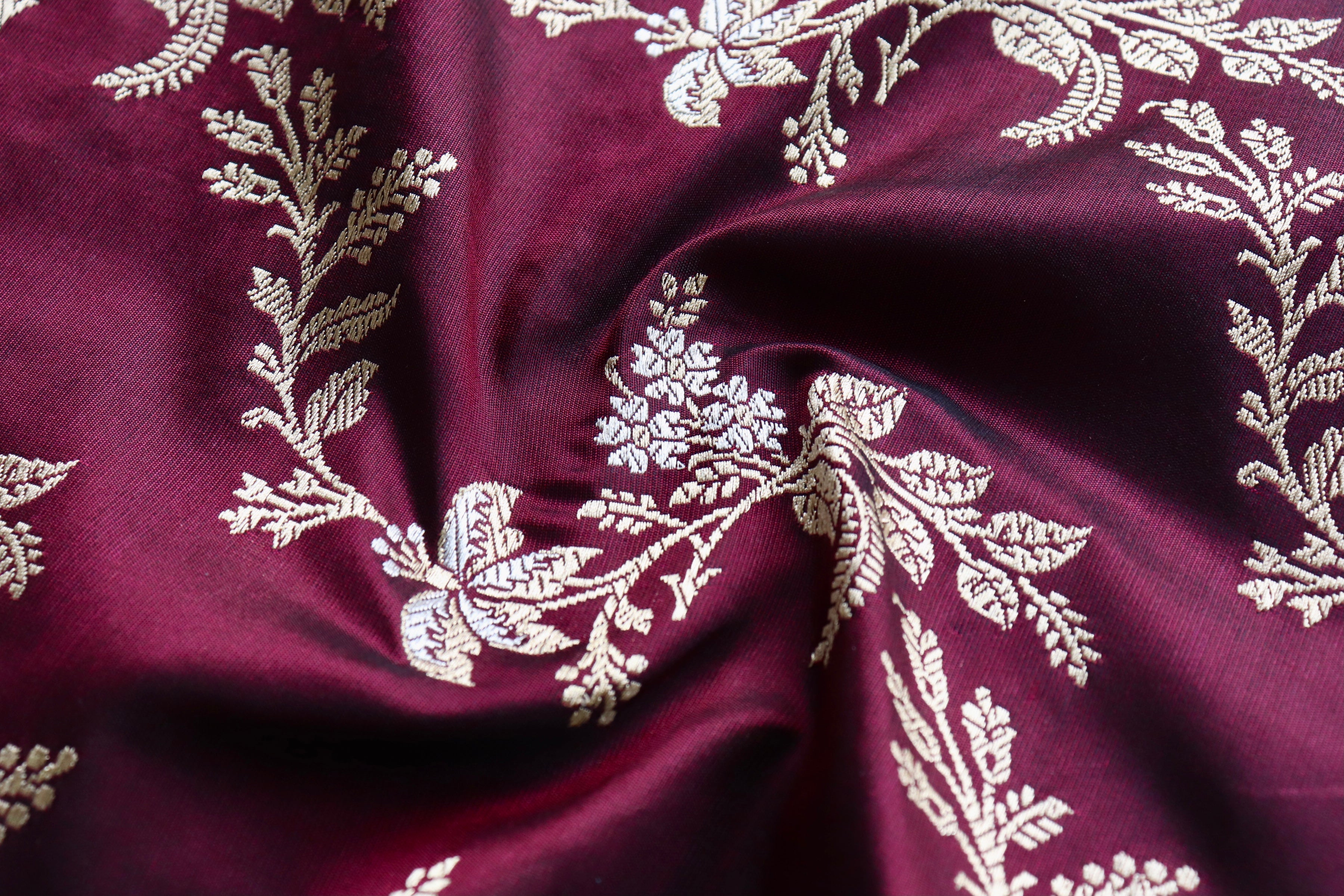 Wine Kadhua Phool Jangla Katan Silk Saree