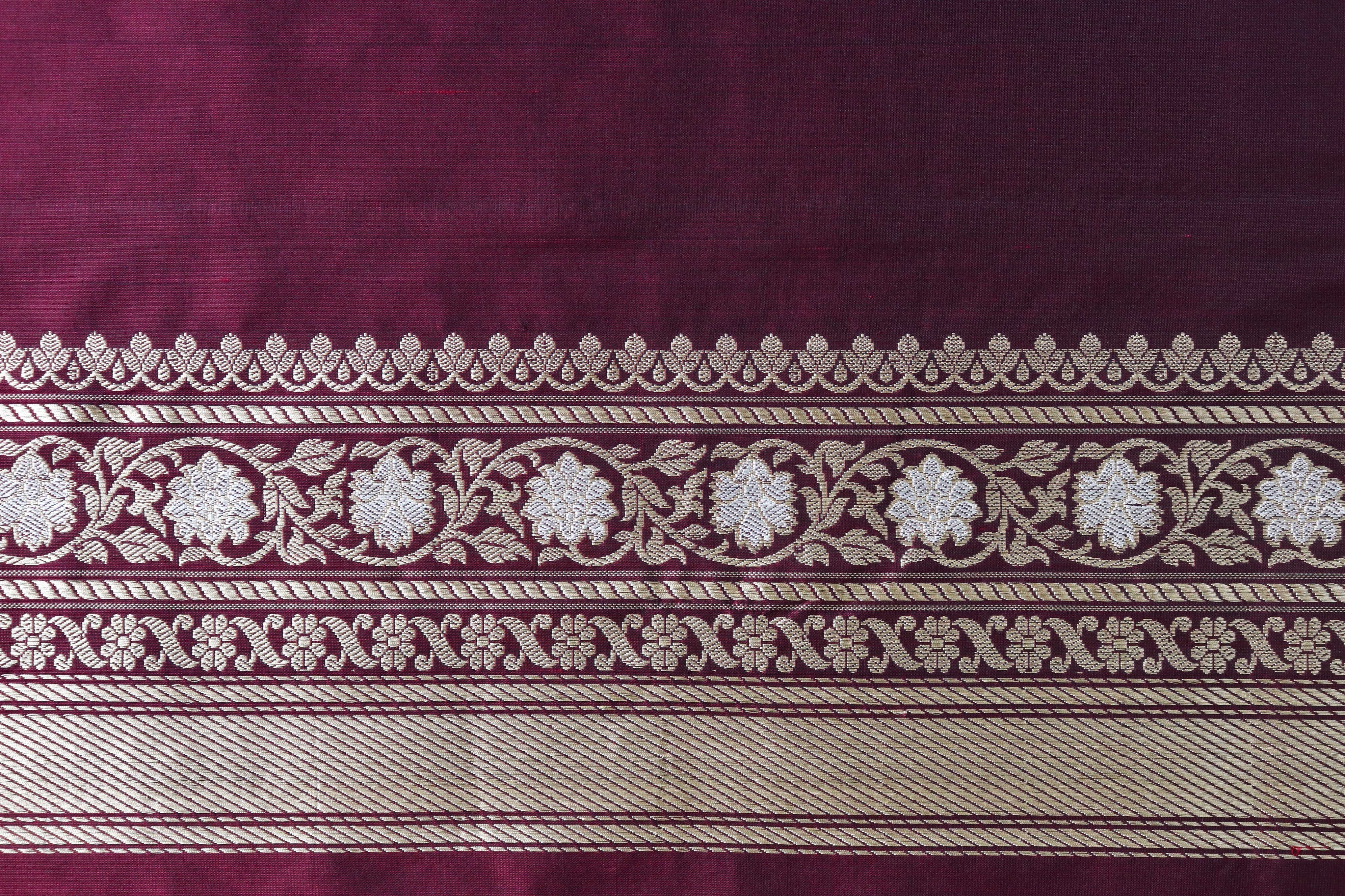 Wine Kadhua Phool Jangla Katan Silk Saree