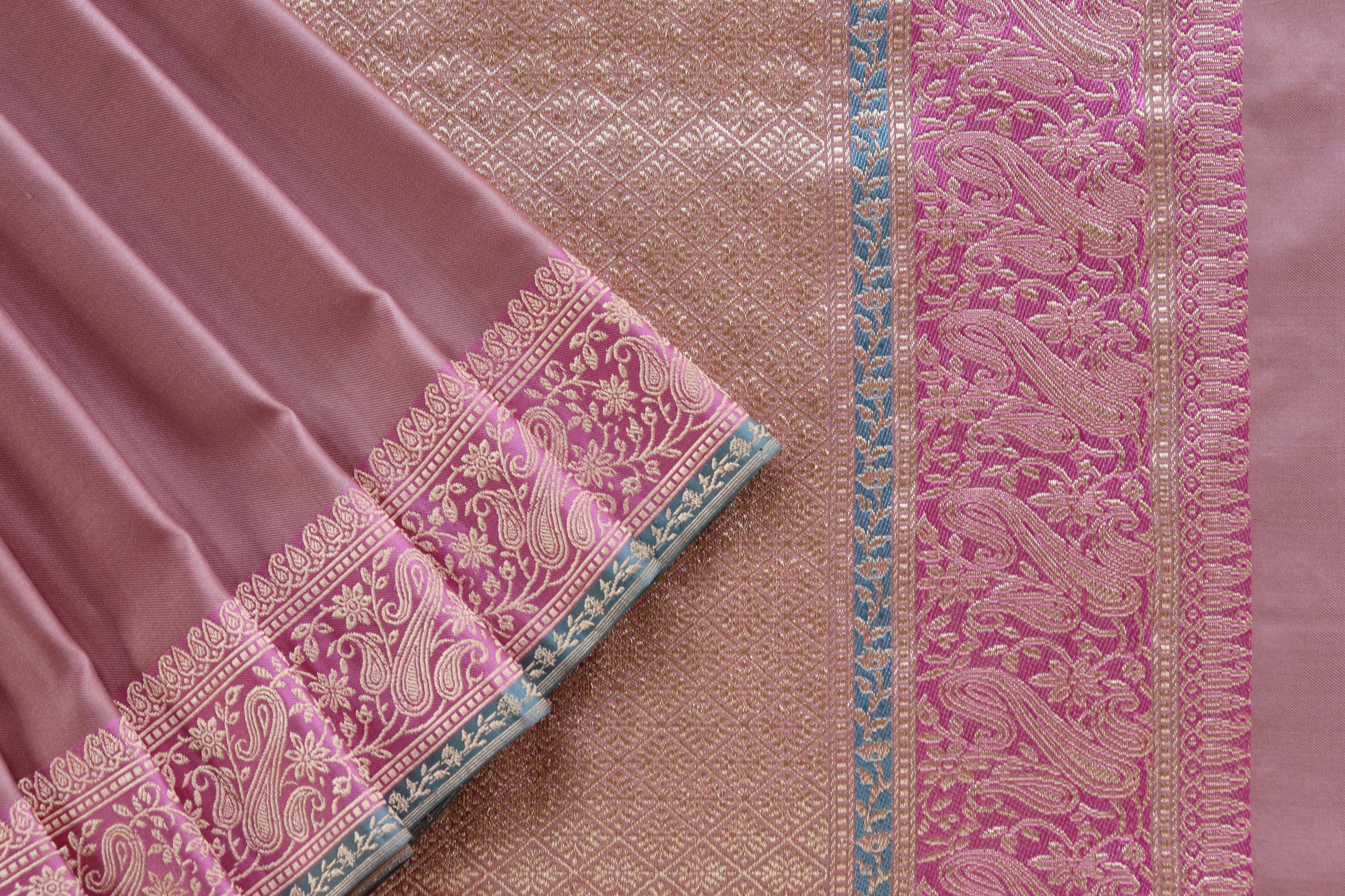 Shades of Pink Banarasi Handwoven Satin Silk Saree