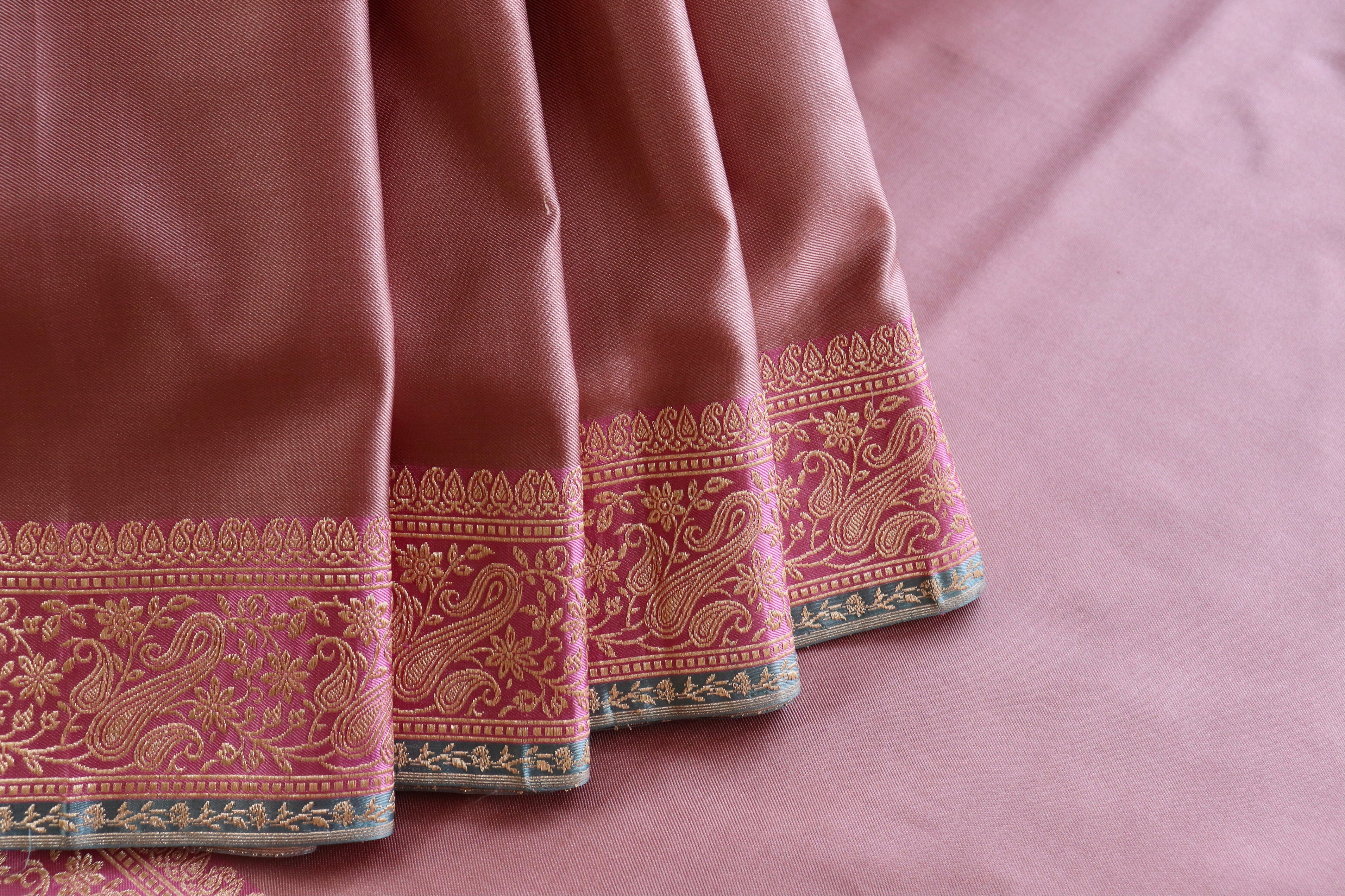 Shades of Pink Banarasi Handwoven Satin Silk Saree