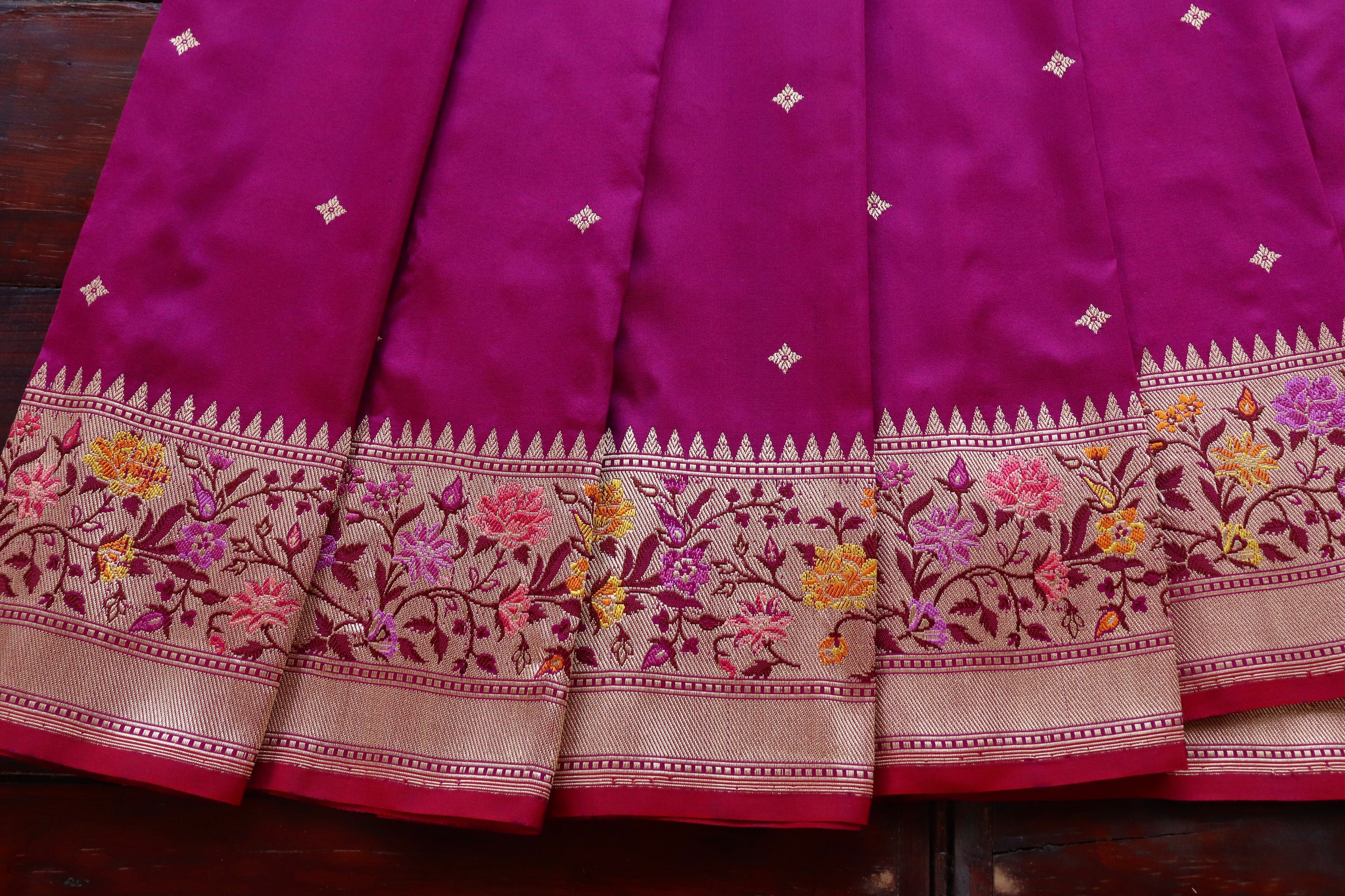 Magenta Meenadar Kadhua  Pure Silk Handloom Banarasi Saree