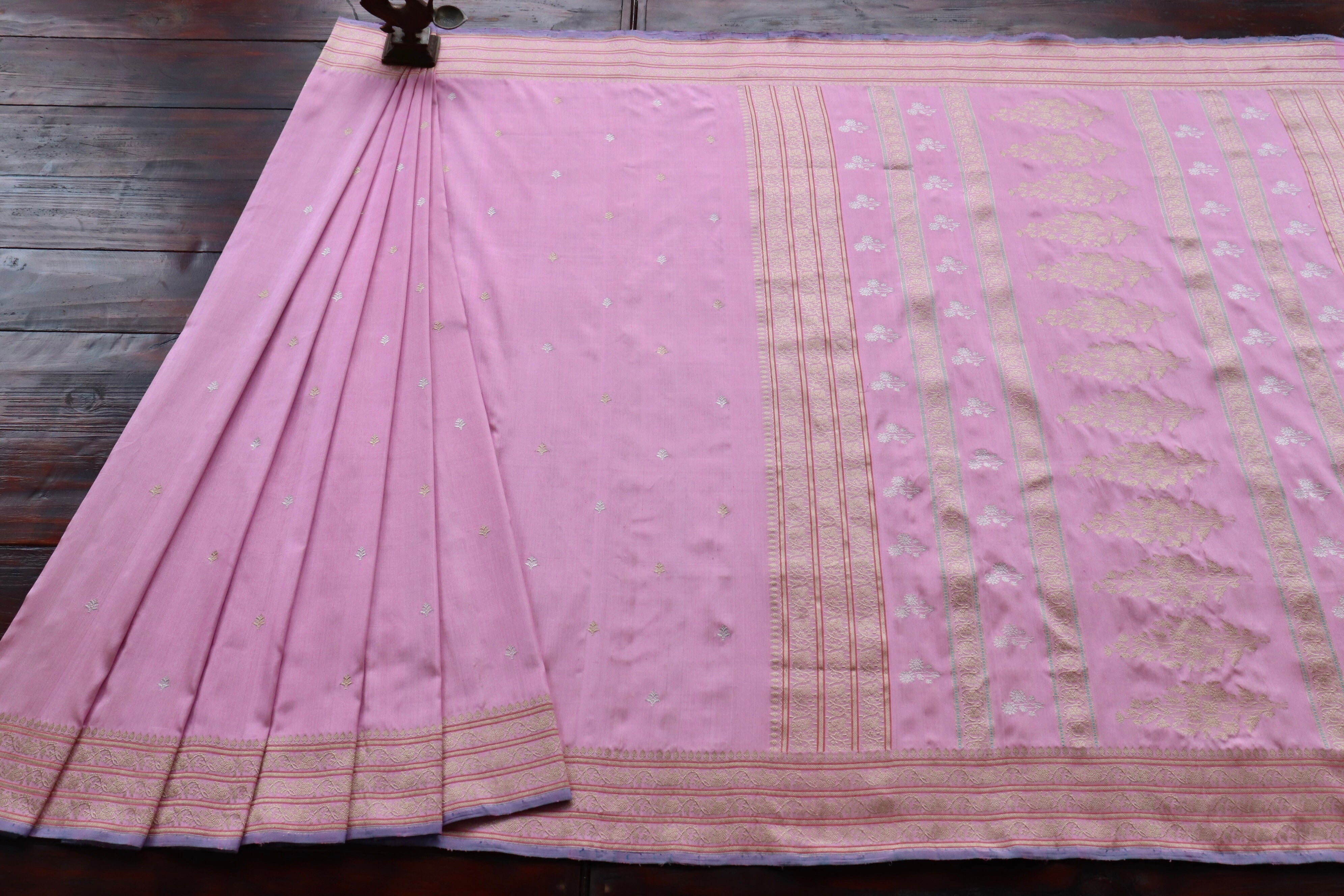 Baby Pink Kadhua Motif Pure Silk Handloom Banarasi Saree