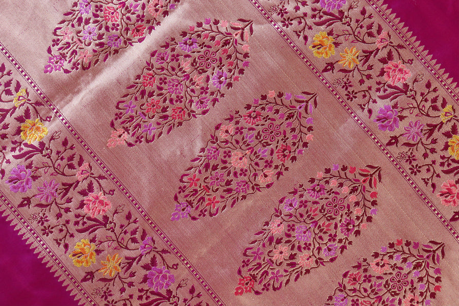 Magenta Meenadar Kadhua  Pure Silk Handloom Banarasi Saree