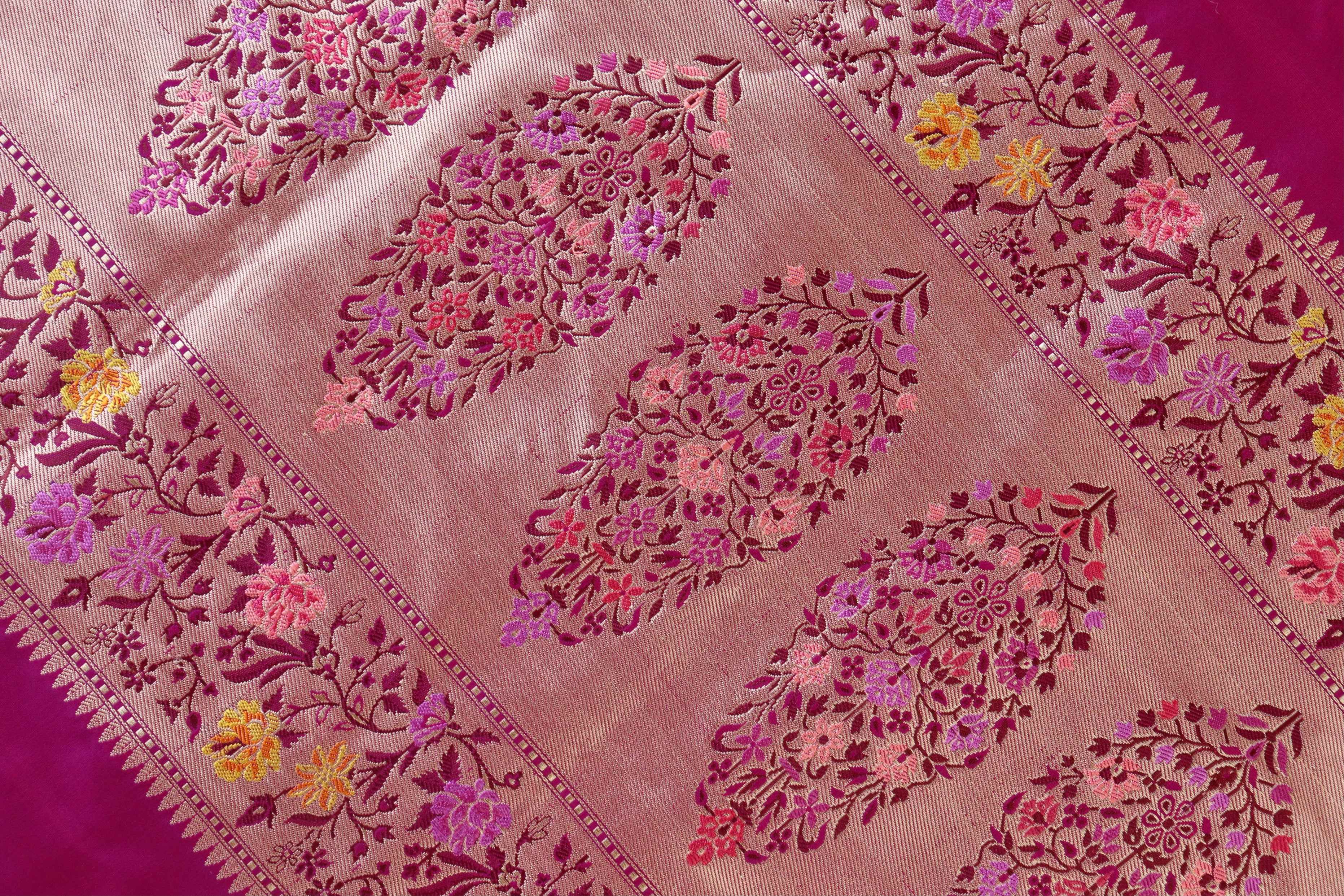 Magenta Meenadar Kadhua  Pure Silk Handloom Banarasi Saree