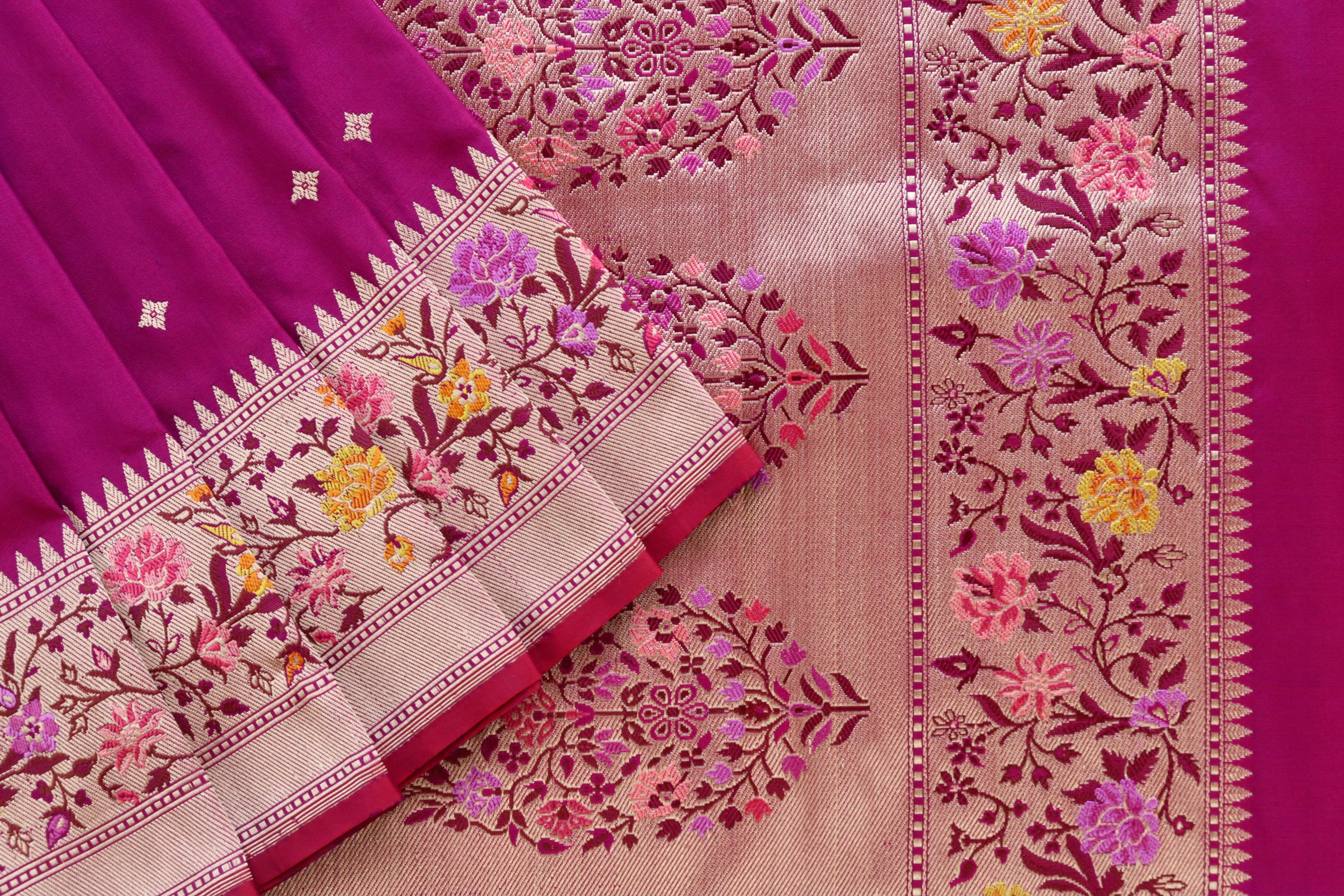 Magenta Meenadar Kadhua  Pure Silk Handloom Banarasi Saree