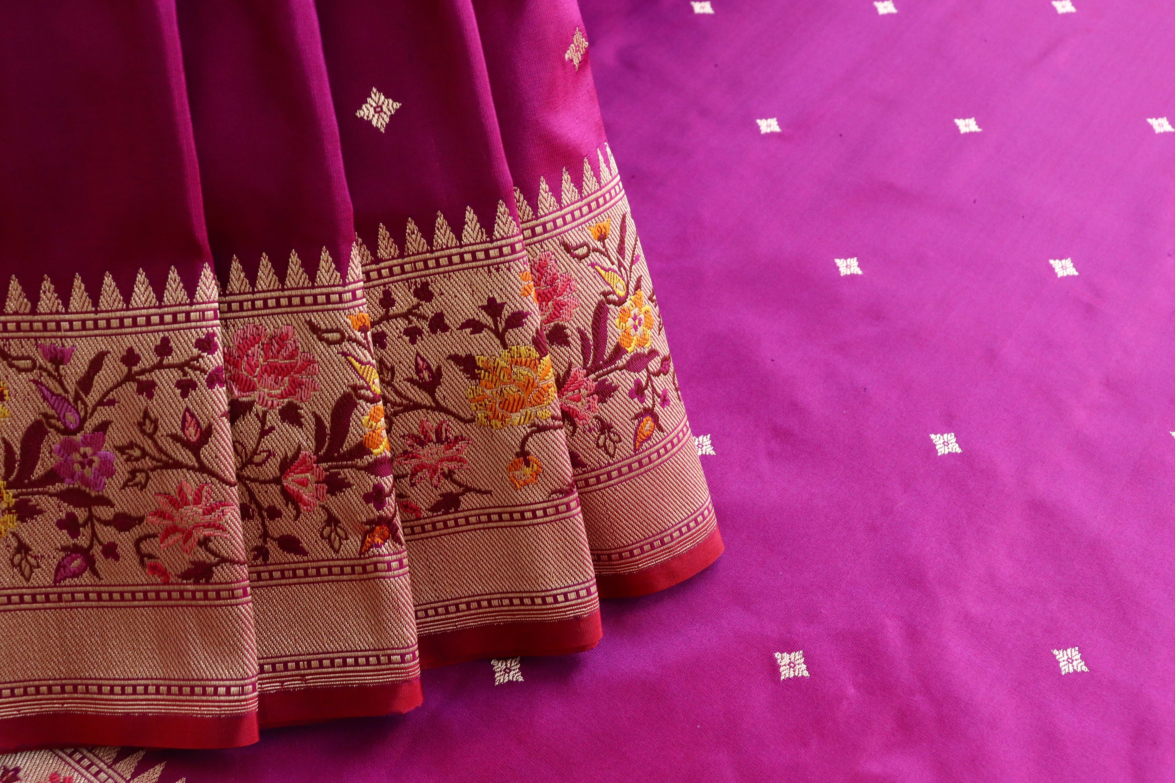 Magenta Meenadar Kadhua  Pure Silk Handloom Banarasi Saree
