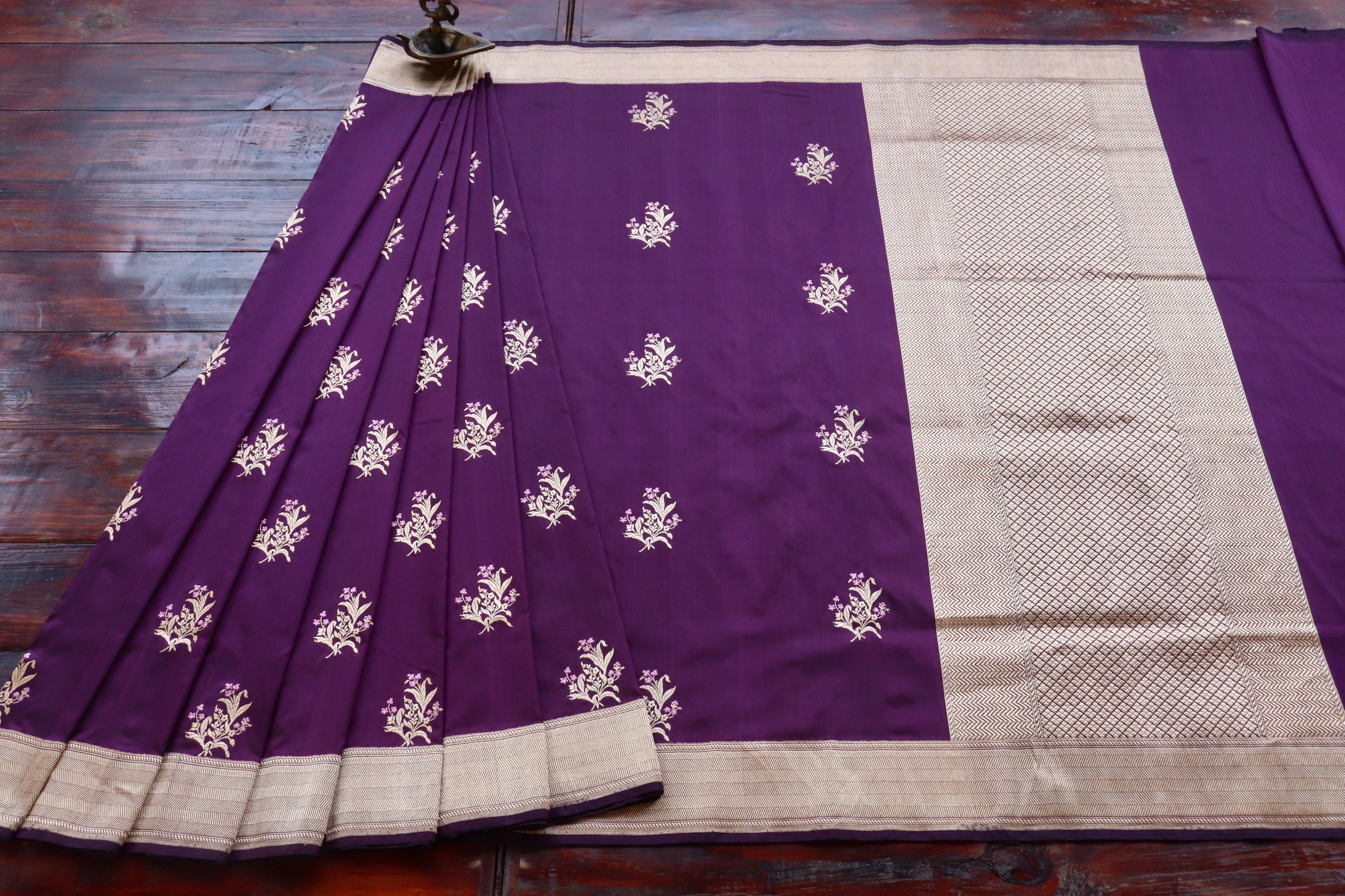 Purple Alfi Pure Silk Handloom Banarasi Saree