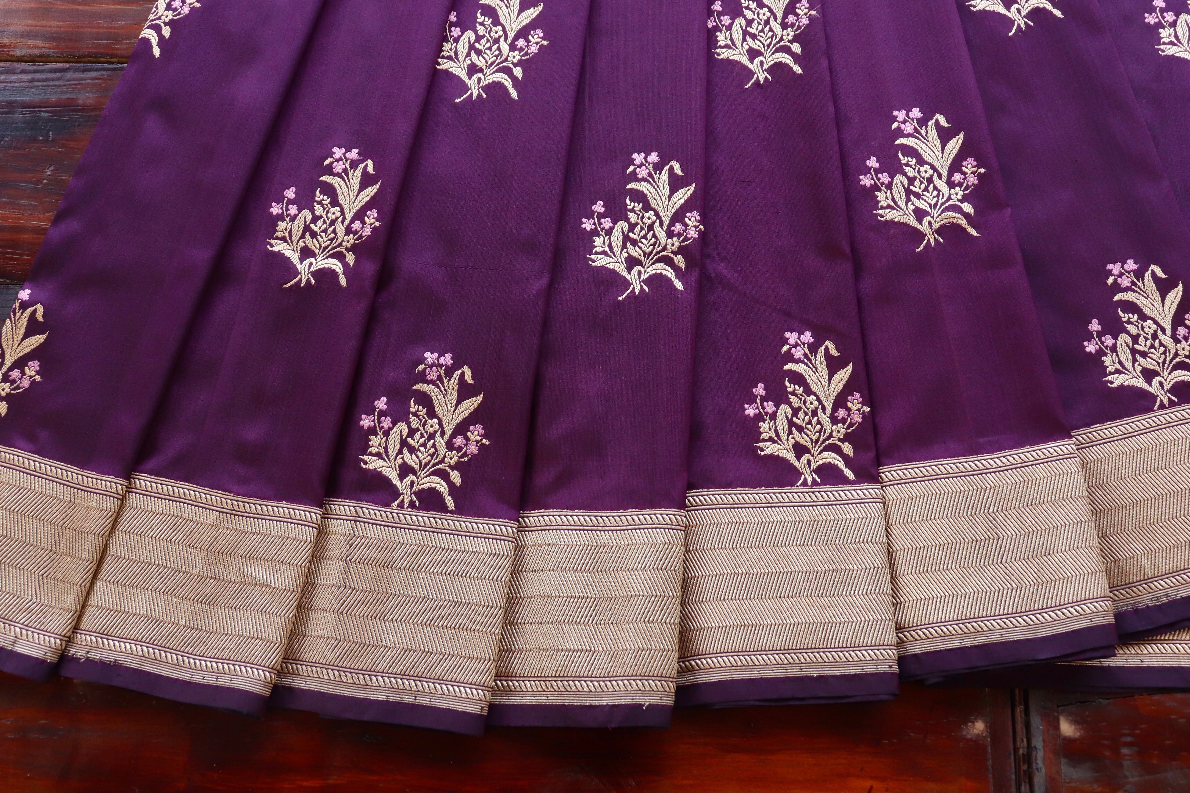 Purple Alfi Pure Silk Handloom Banarasi Saree