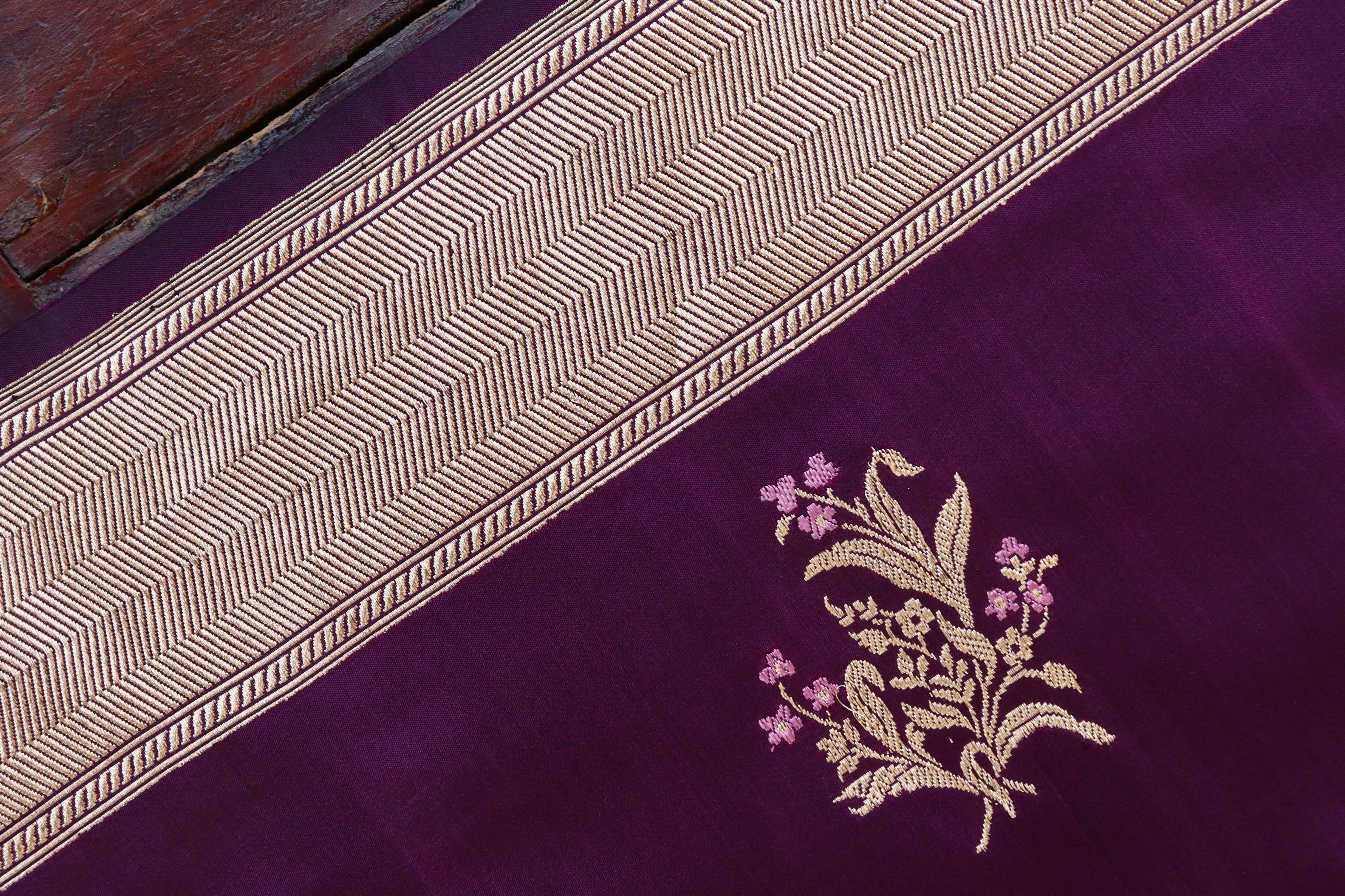 Purple Alfi Pure Silk Handloom Banarasi Saree