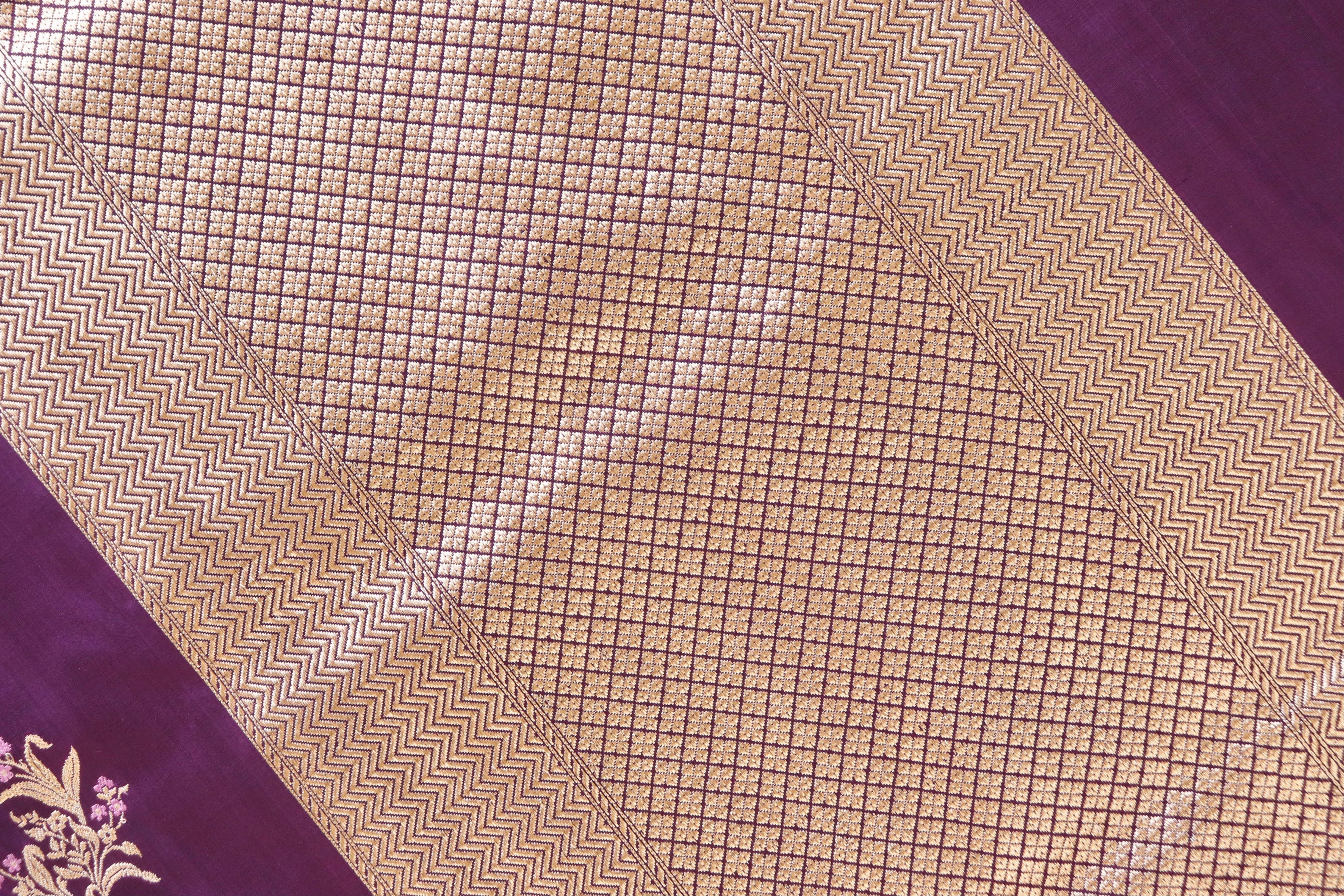 Purple Alfi Pure Silk Handloom Banarasi Saree