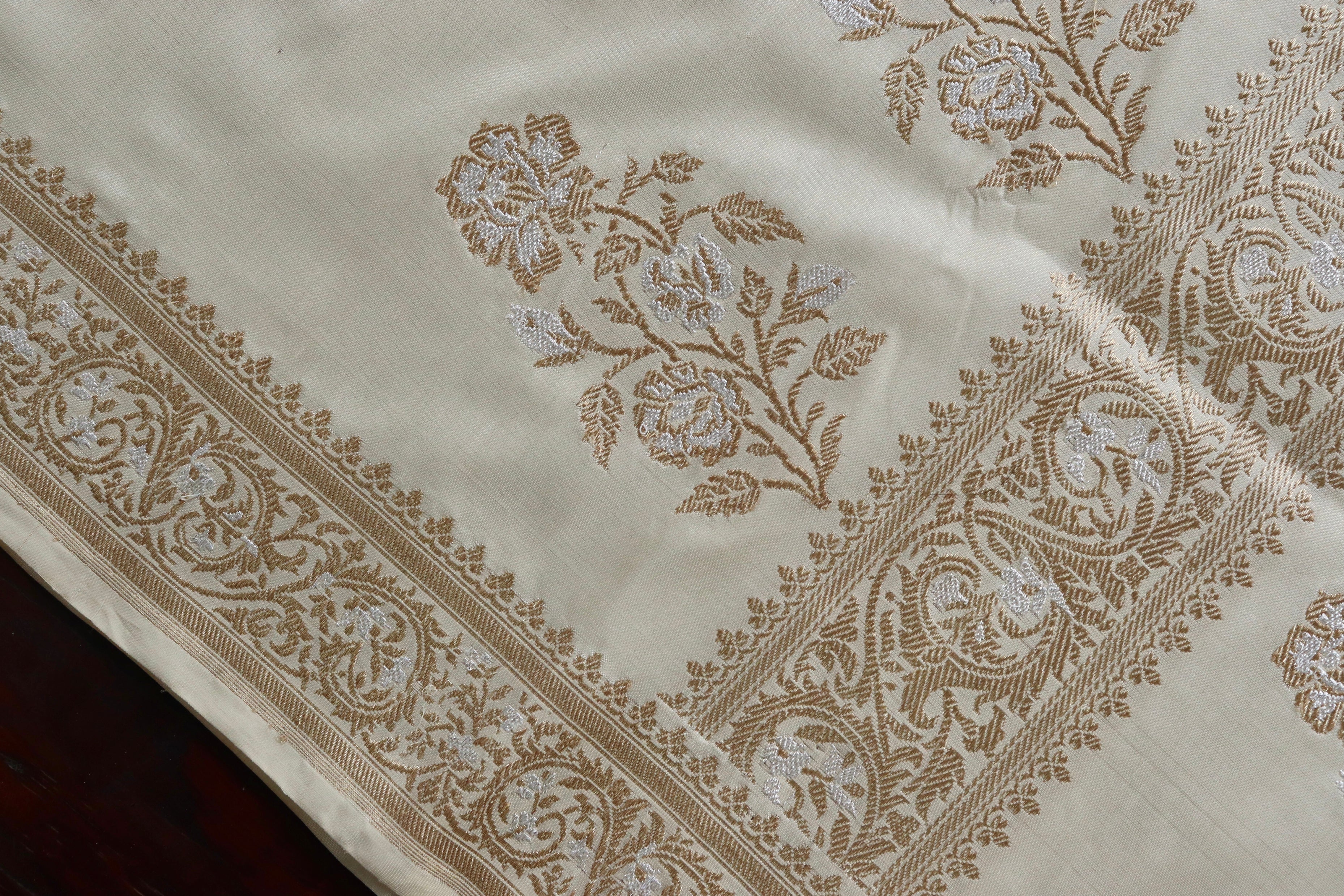 Ivory Sona Rupa Pure Silk Handloom Banarasi Saree