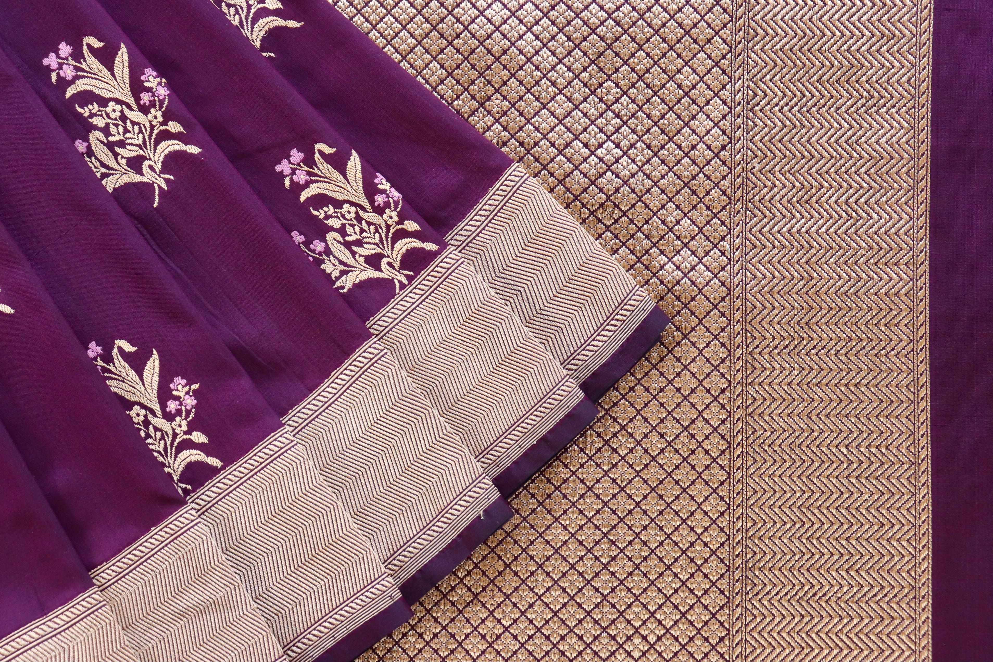 Purple Alfi Pure Silk Handloom Banarasi Saree