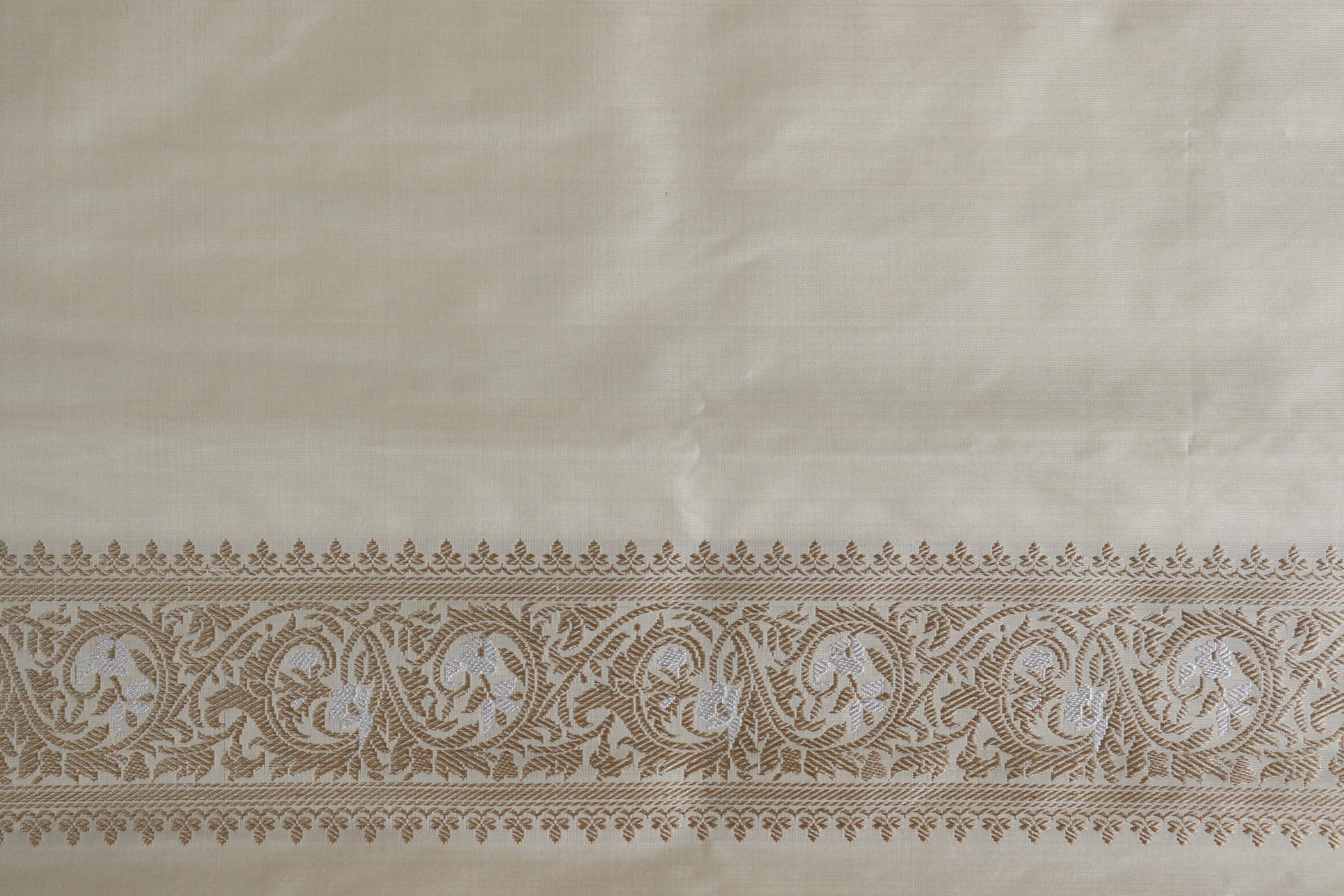 Ivory Sona Rupa Pure Silk Handloom Banarasi Saree