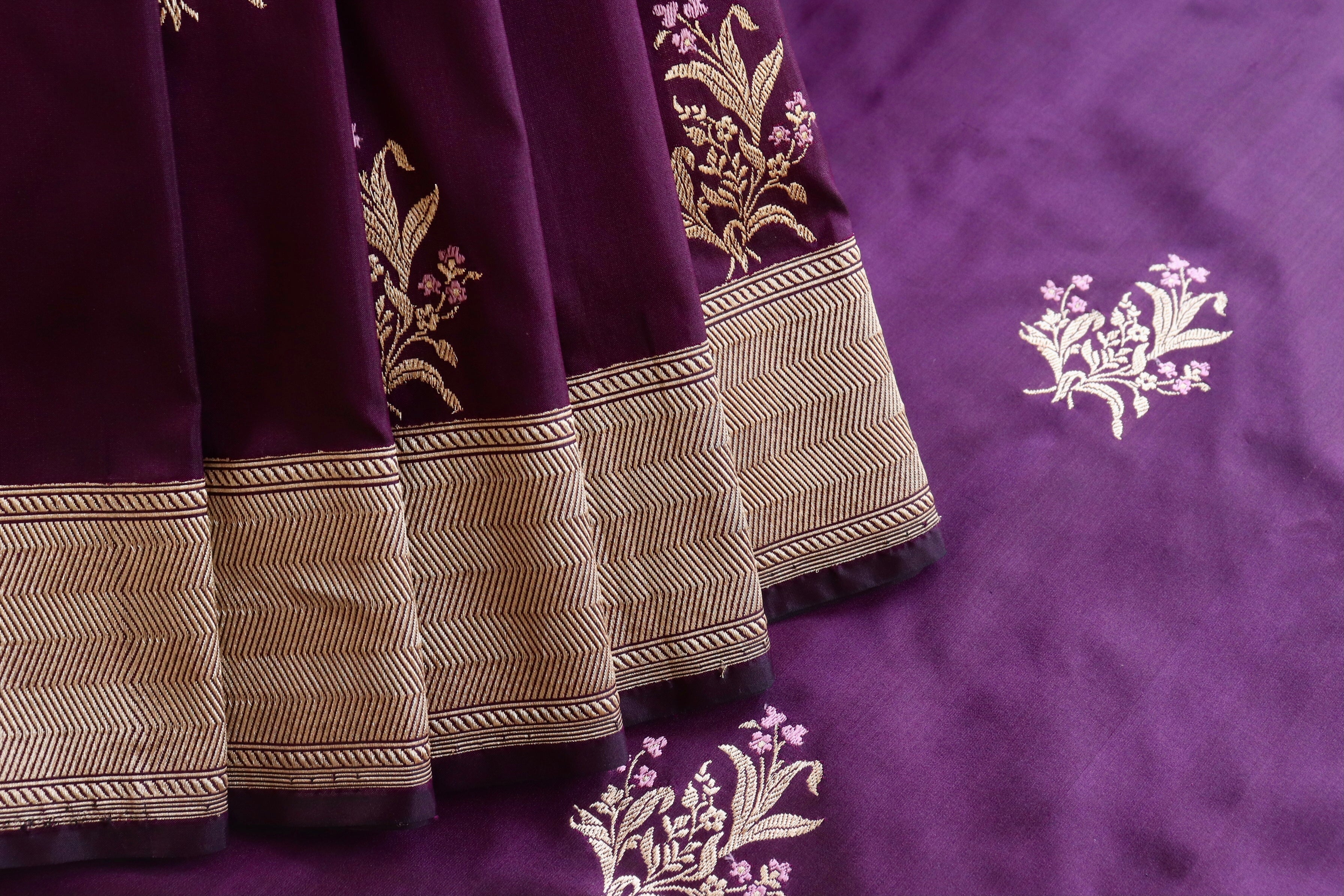 Purple Alfi Pure Silk Handloom Banarasi Saree