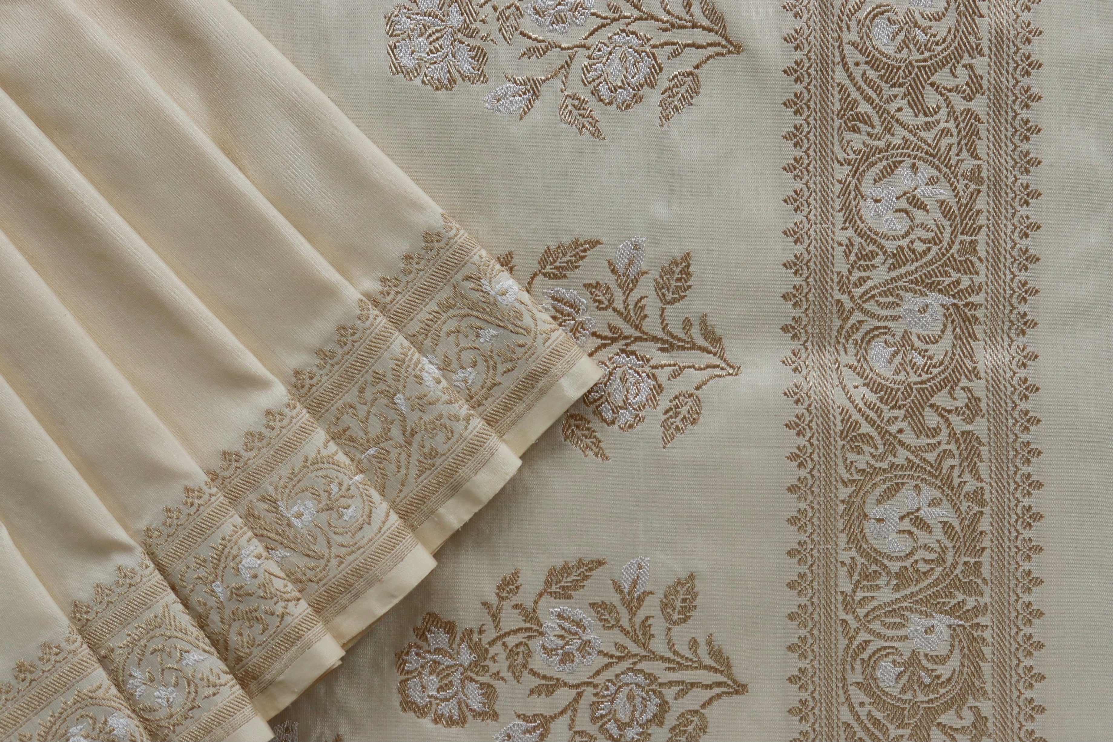 Ivory Sona Rupa Pure Silk Handloom Banarasi Saree