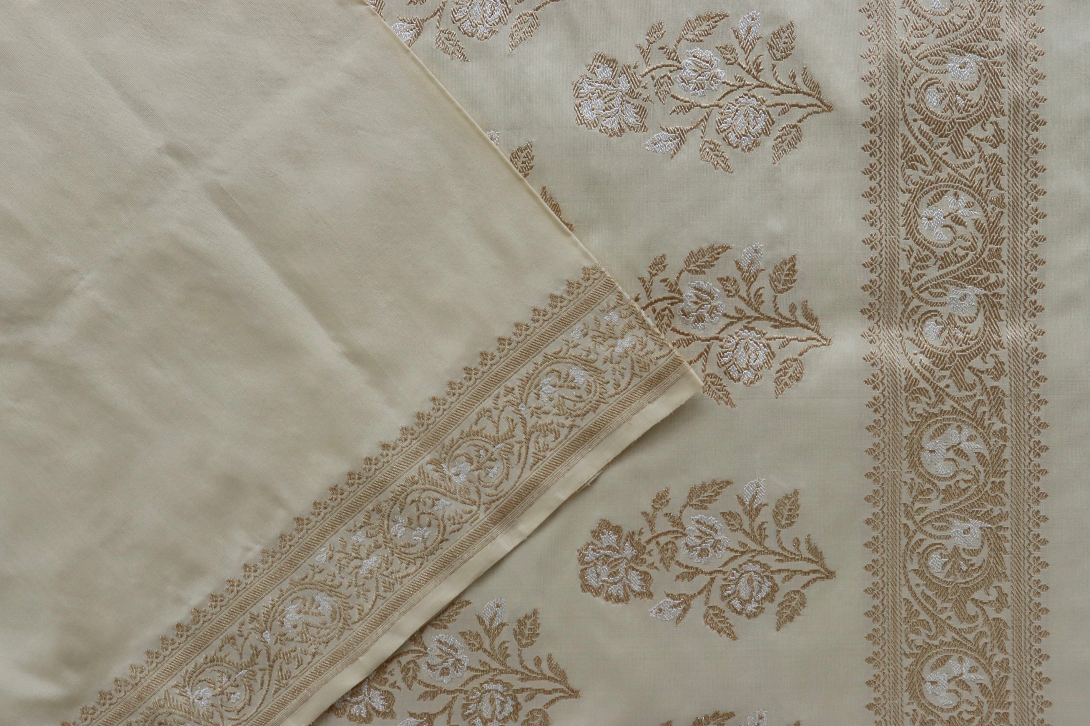 Ivory Sona Rupa Pure Silk Handloom Banarasi Saree