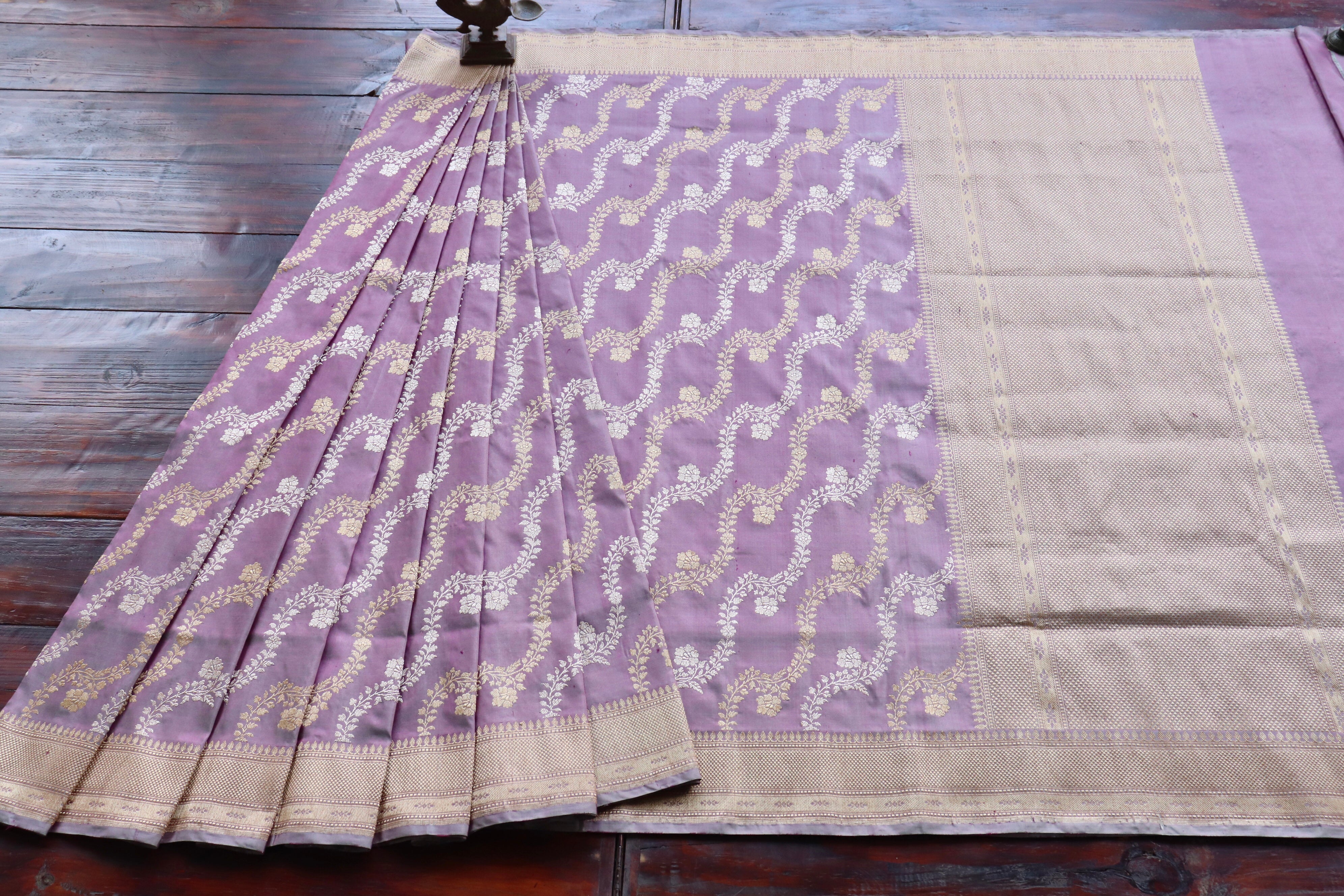 Muddy Purple Jangla Pure Silk Handloom Banarasi Saree