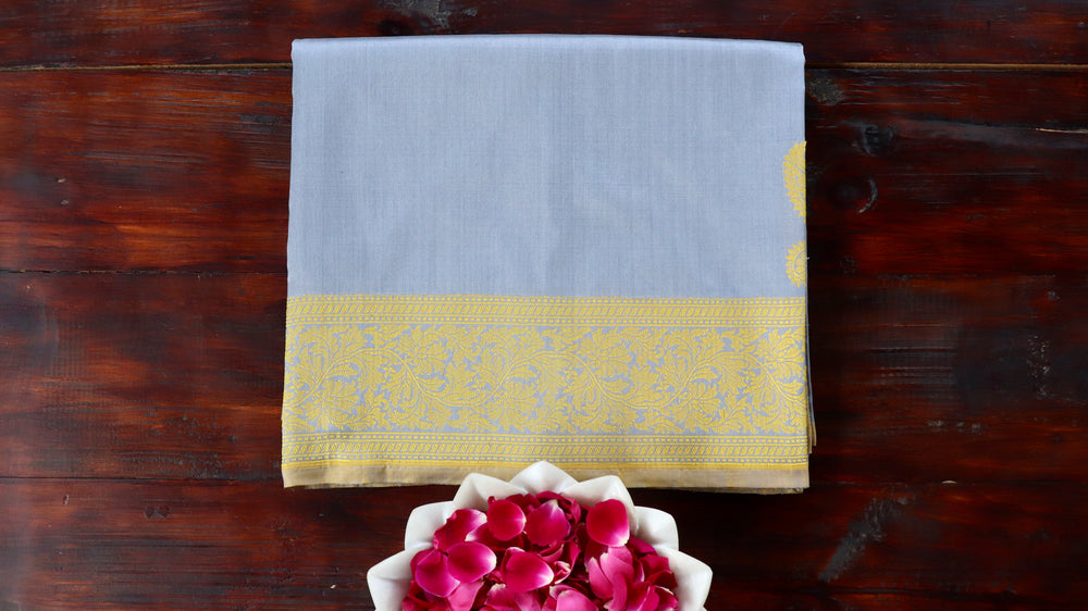 Light Blue handloom Banarsi saree with kuniya motifs in pure silk