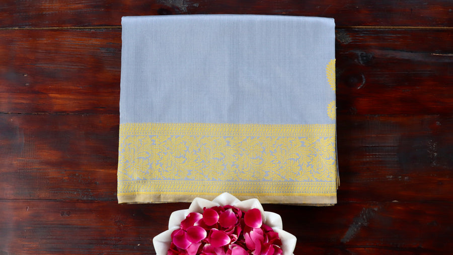 Light Blue handloom Banarsi saree with kuniya motifs in pure silk