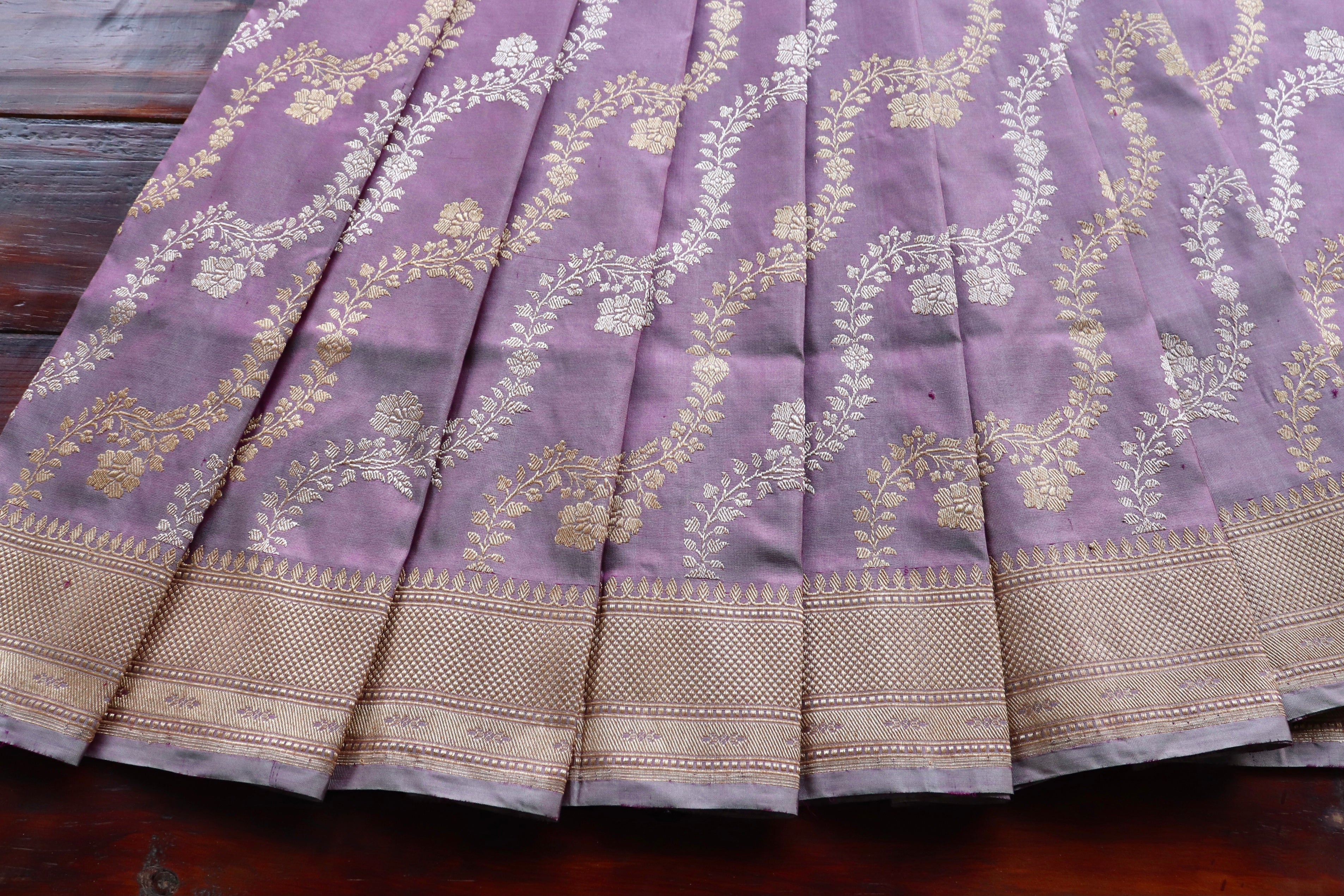 Muddy Purple Jangla Pure Silk Handloom Banarasi Saree