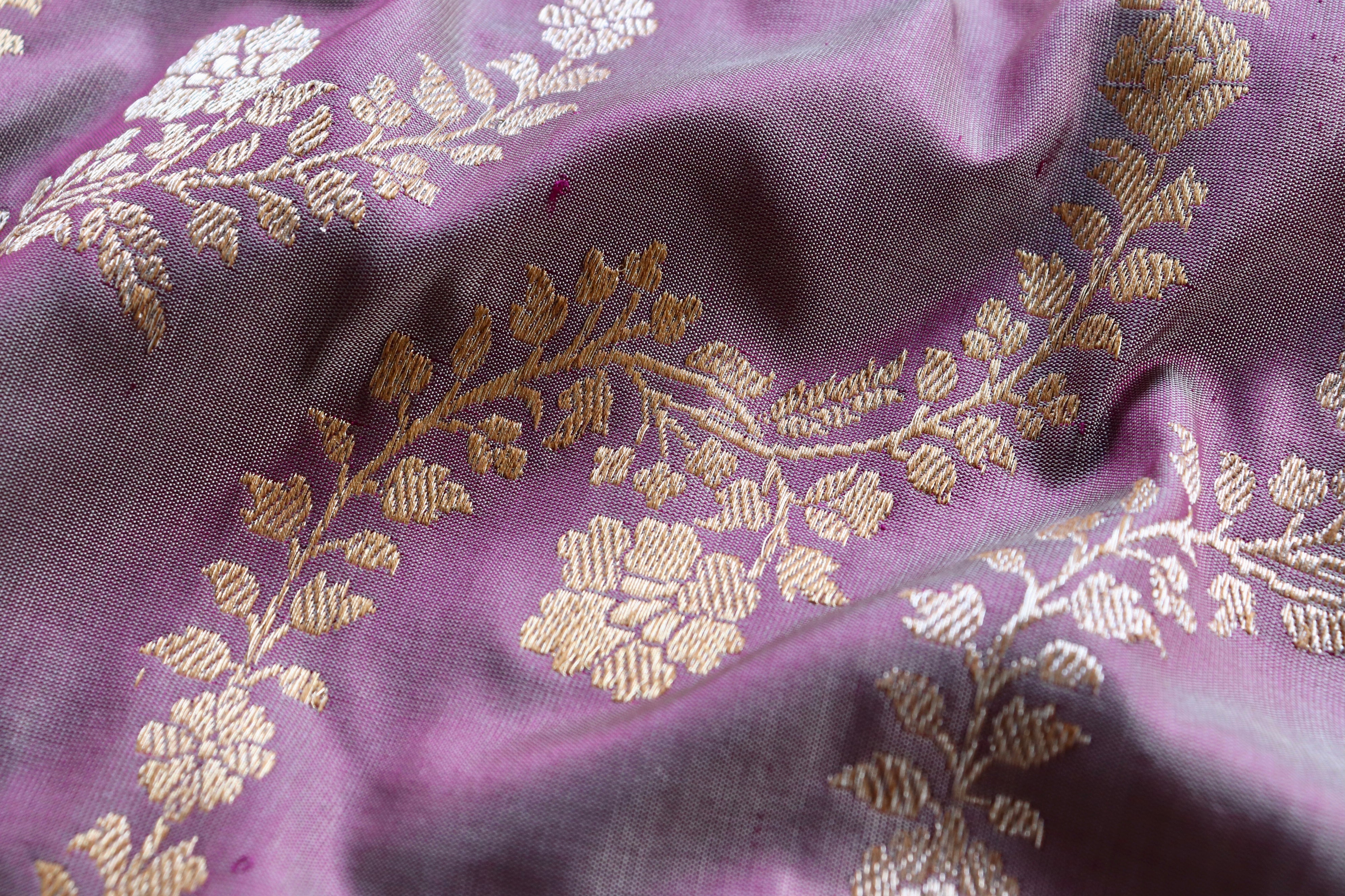 Muddy Purple Jangla Pure Silk Handloom Banarasi Saree