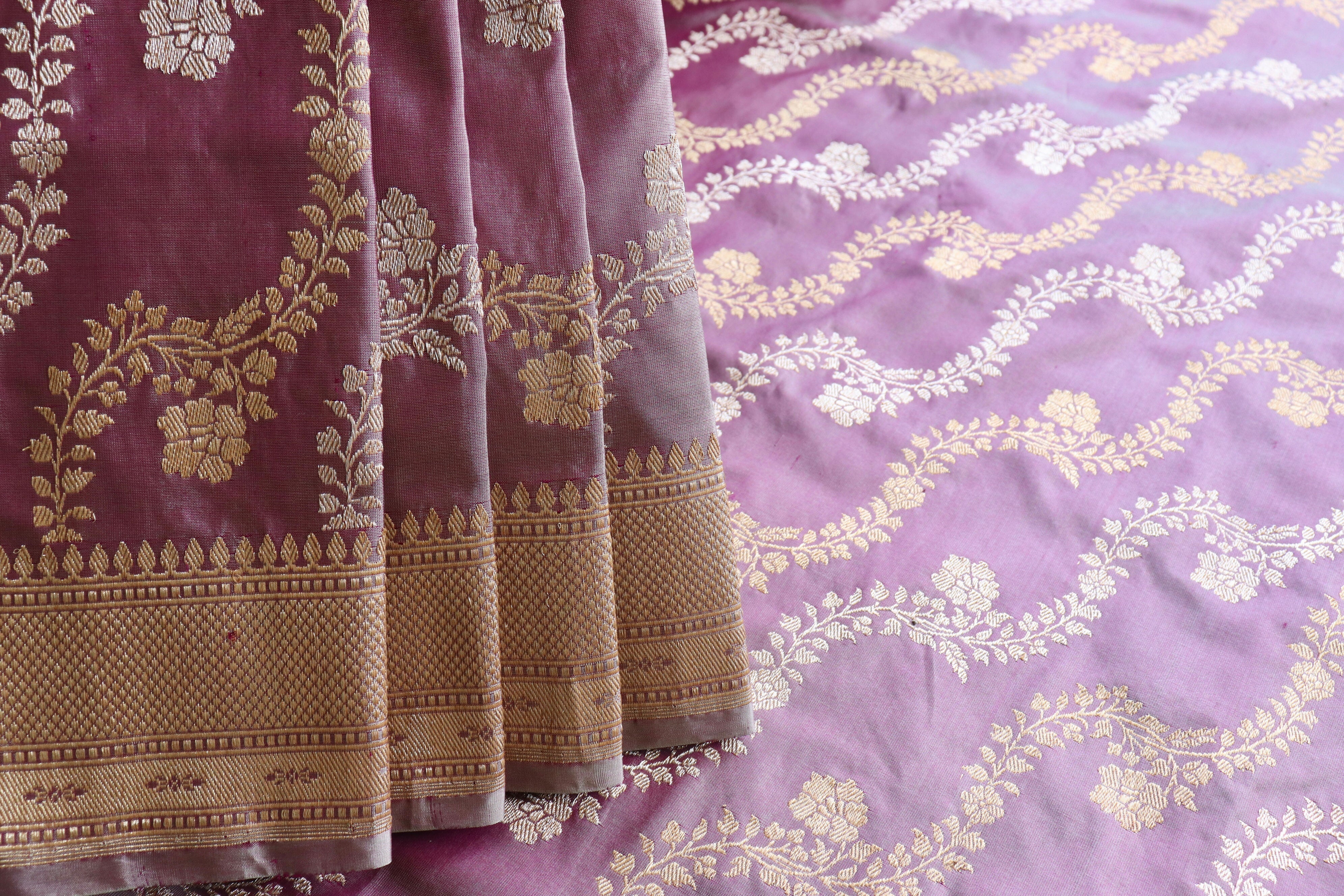 Muddy Purple Jangla Pure Silk Handloom Banarasi Saree