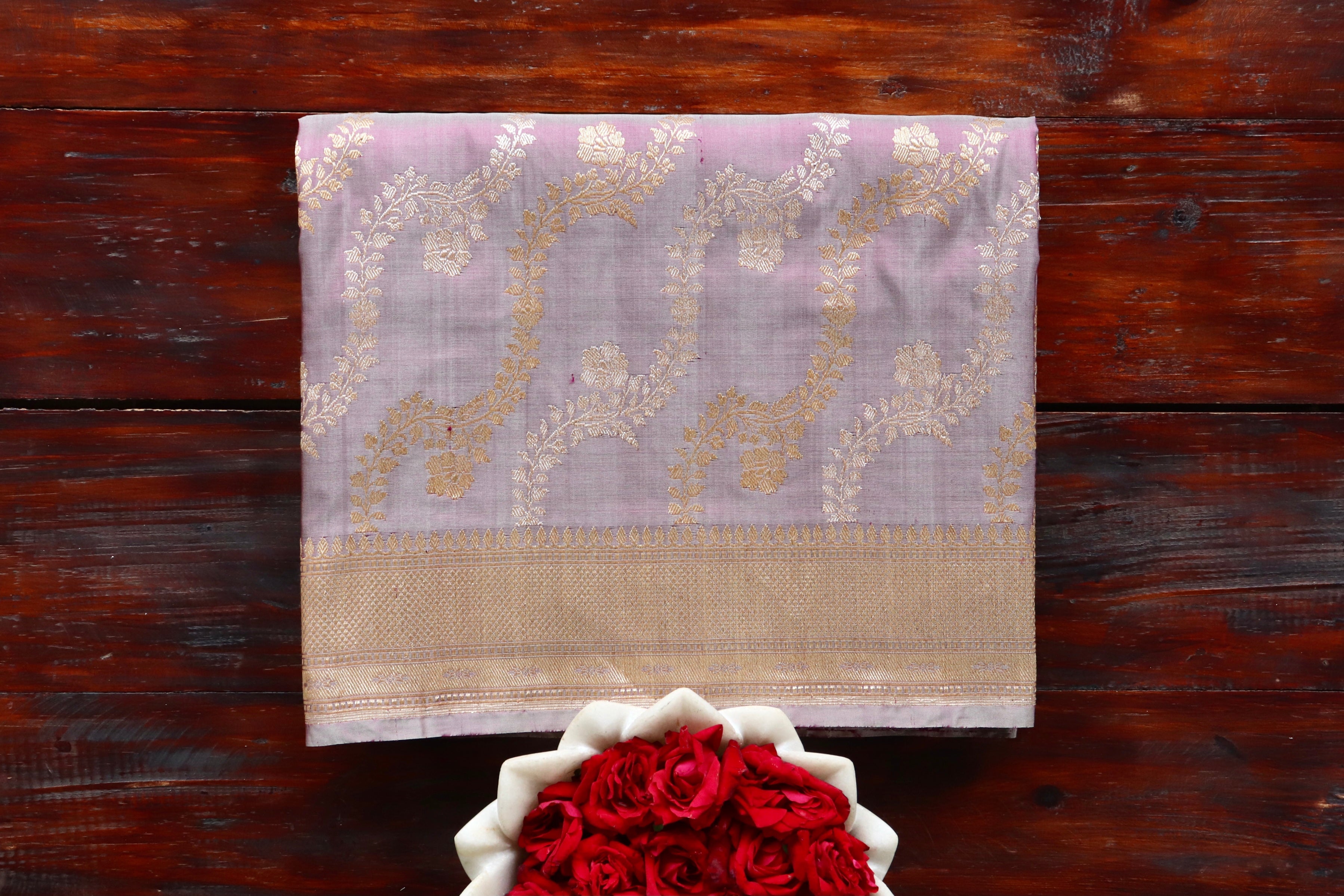 Muddy Purple Jangla Pure Silk Handloom Banarasi Saree