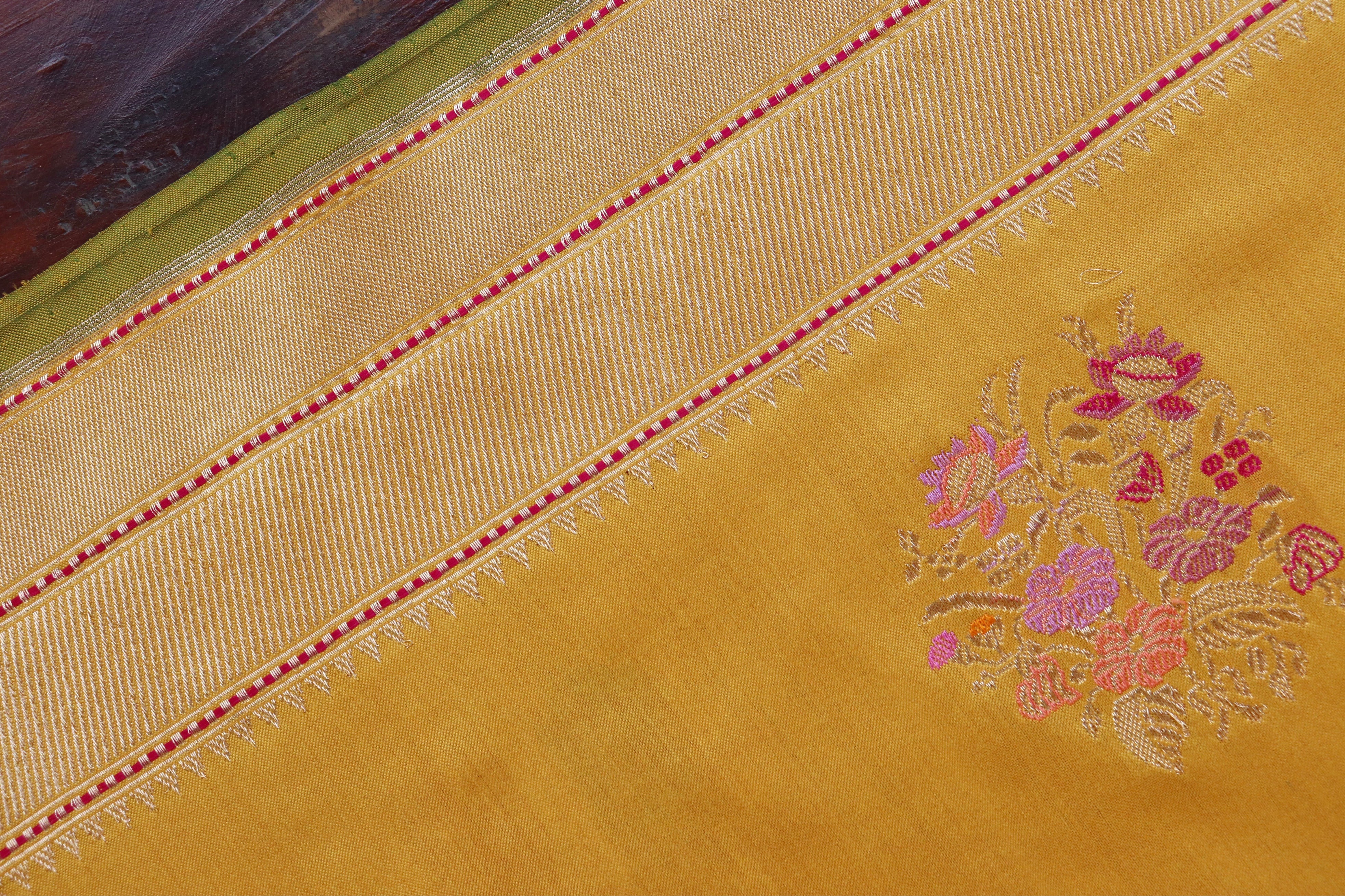 Yellow Guldasta Motif Pure Katan Silk Handloom Saree